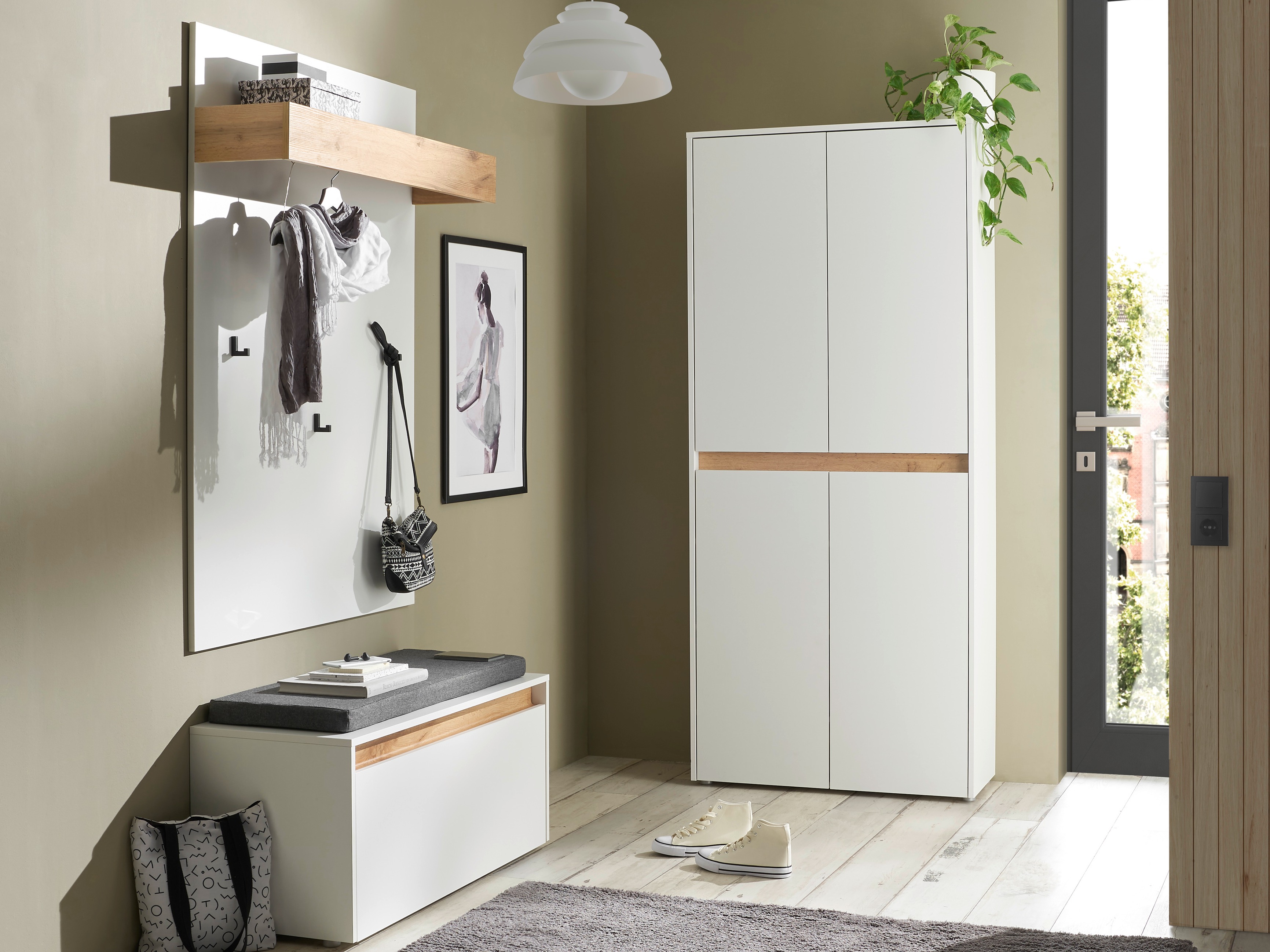 Conjunto para recibidor Elbsori 177 (Blanco + Roble wotan)