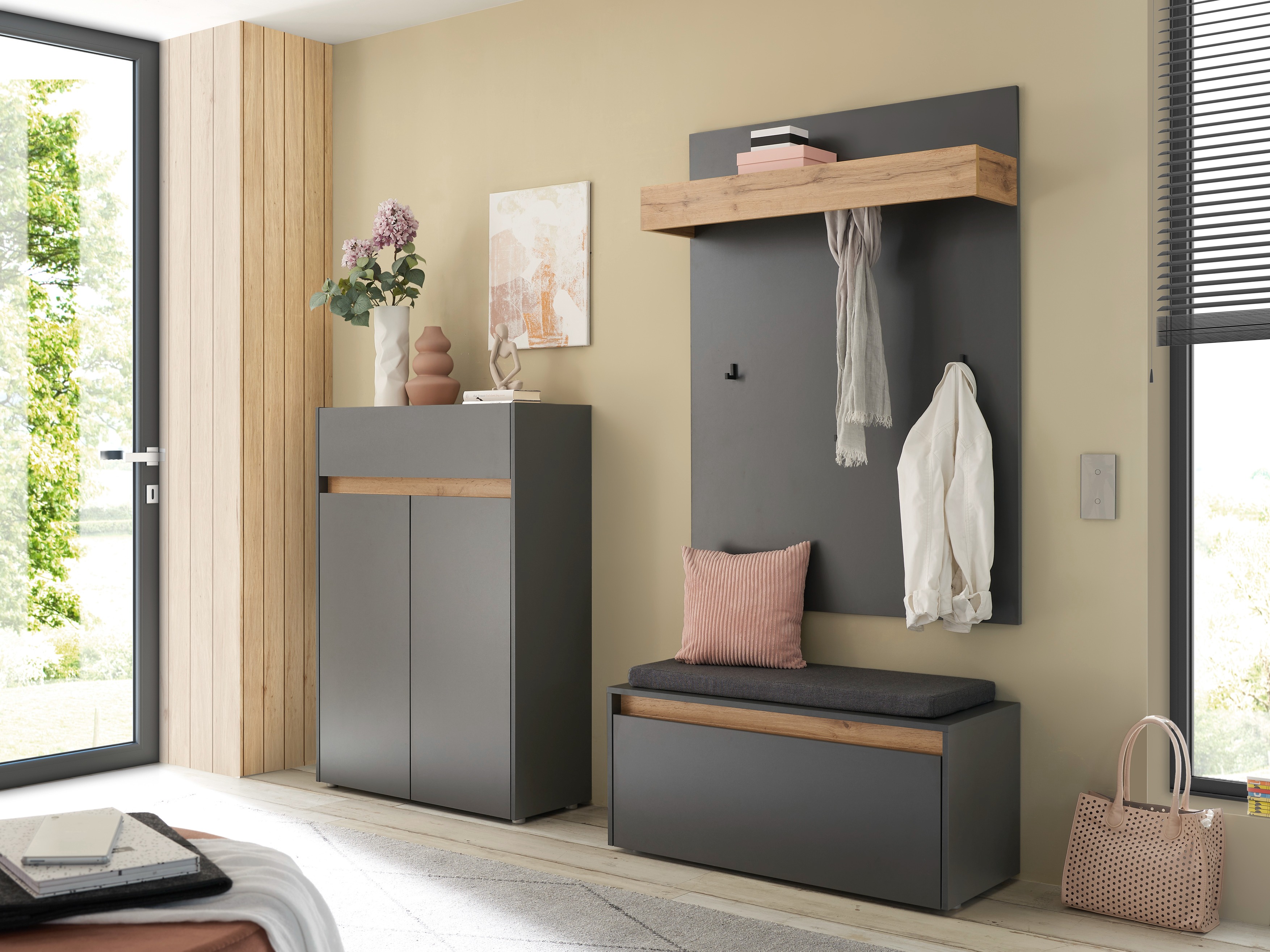 Estante para zapatos Elbsori 173 (Antracita + Roble wotan)