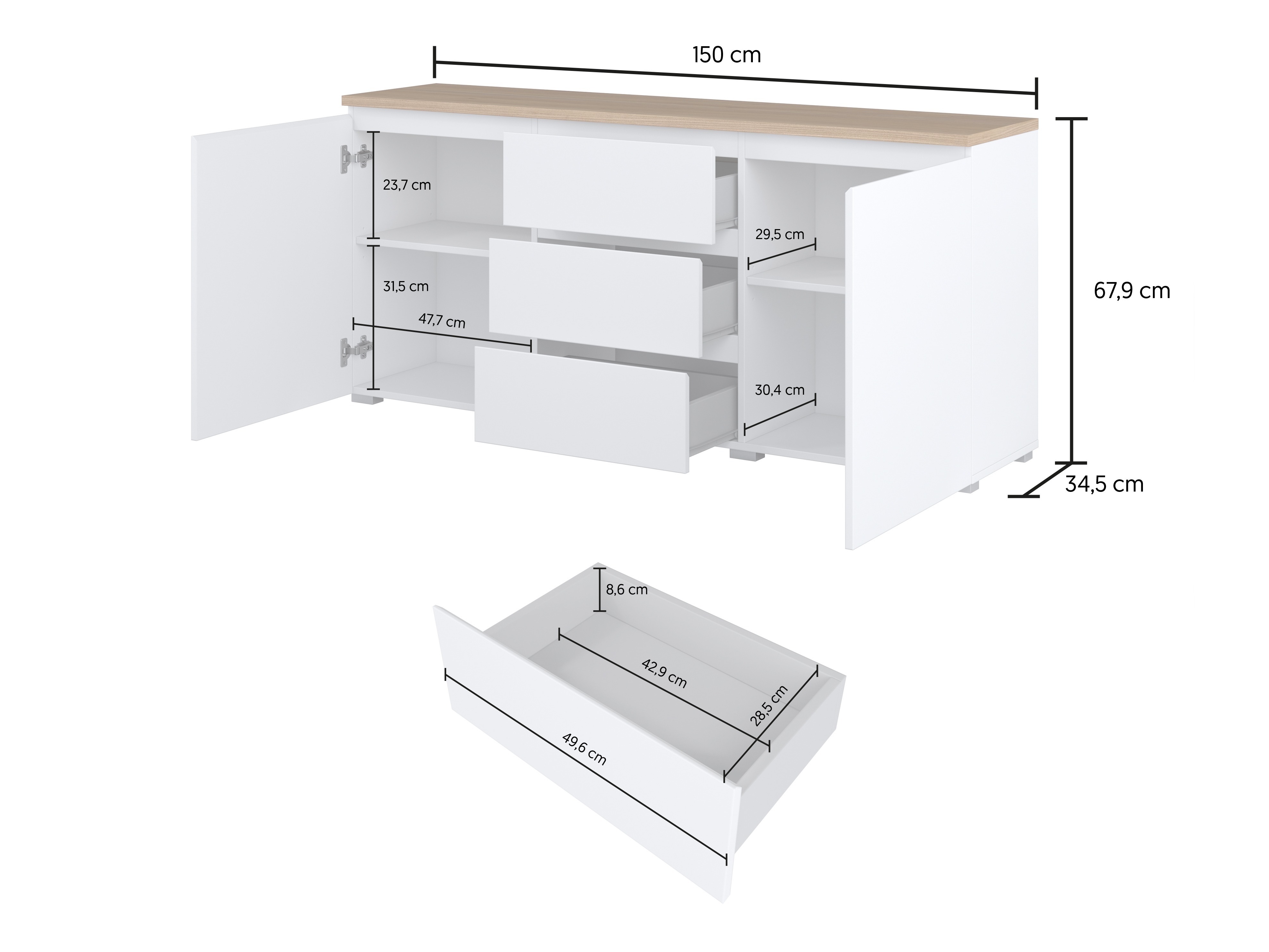 Cómoda Baletu 106 (Blanco + Roble)