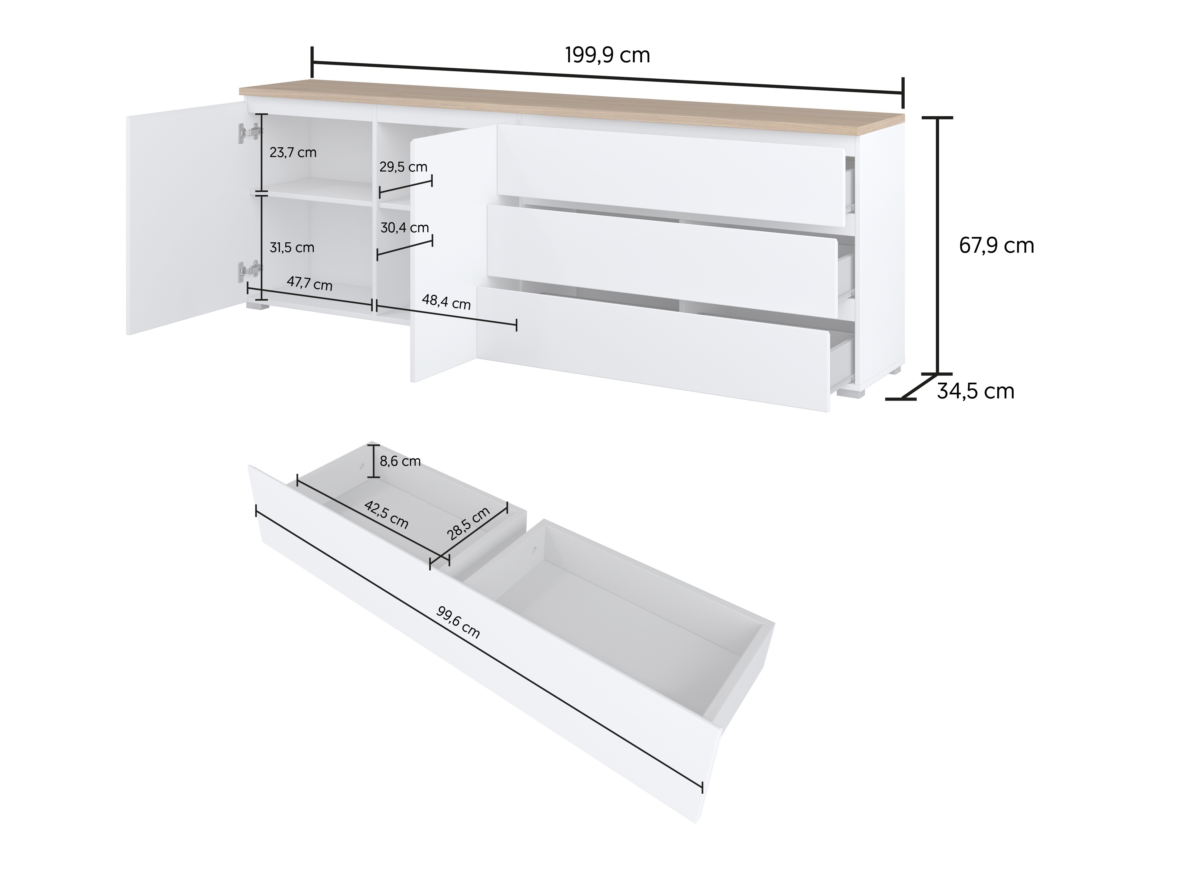 Cómoda Baletu 107 (Blanco + Roble)
