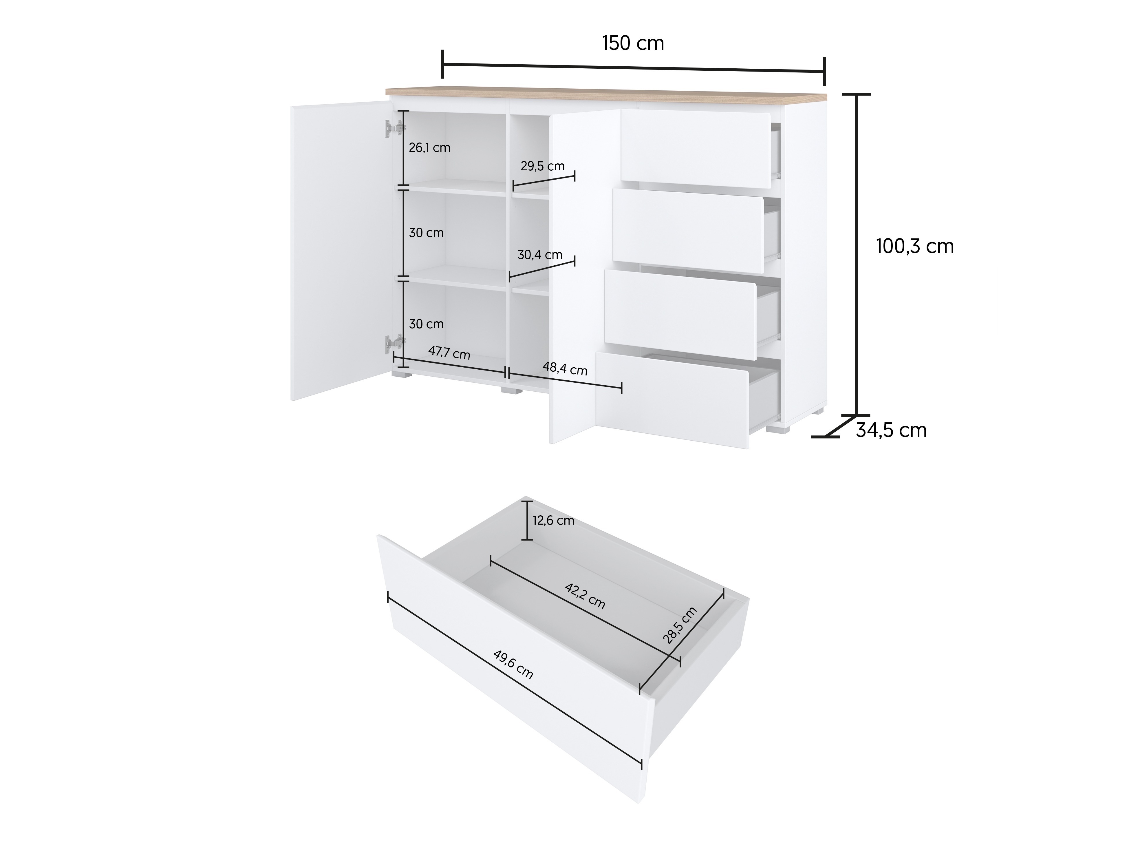 Cómoda Baletu 109 (Blanco + Roble)