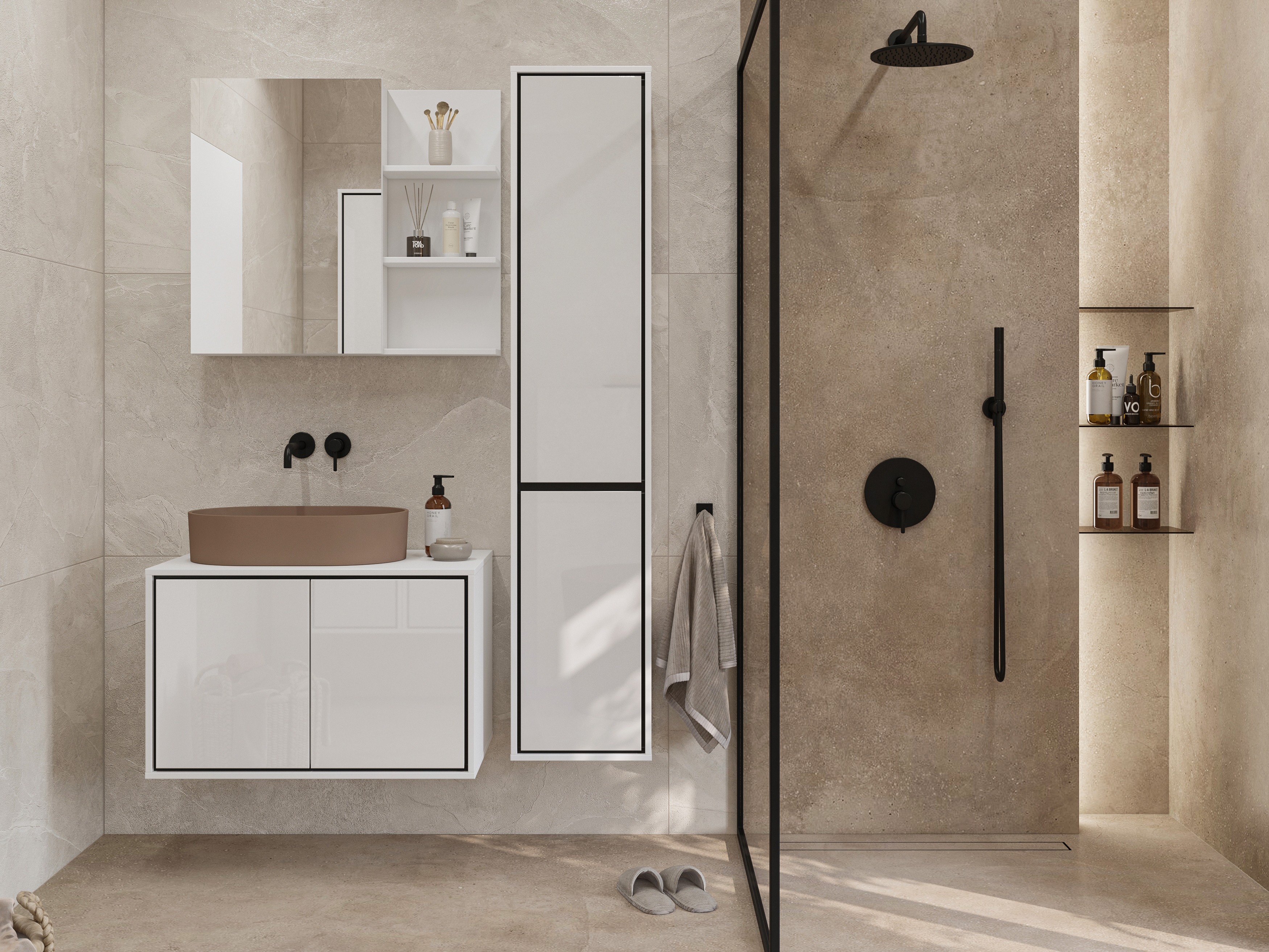 Conjunto de mueble de baño Tecavu 105 (Blanco brillante + Blanco)