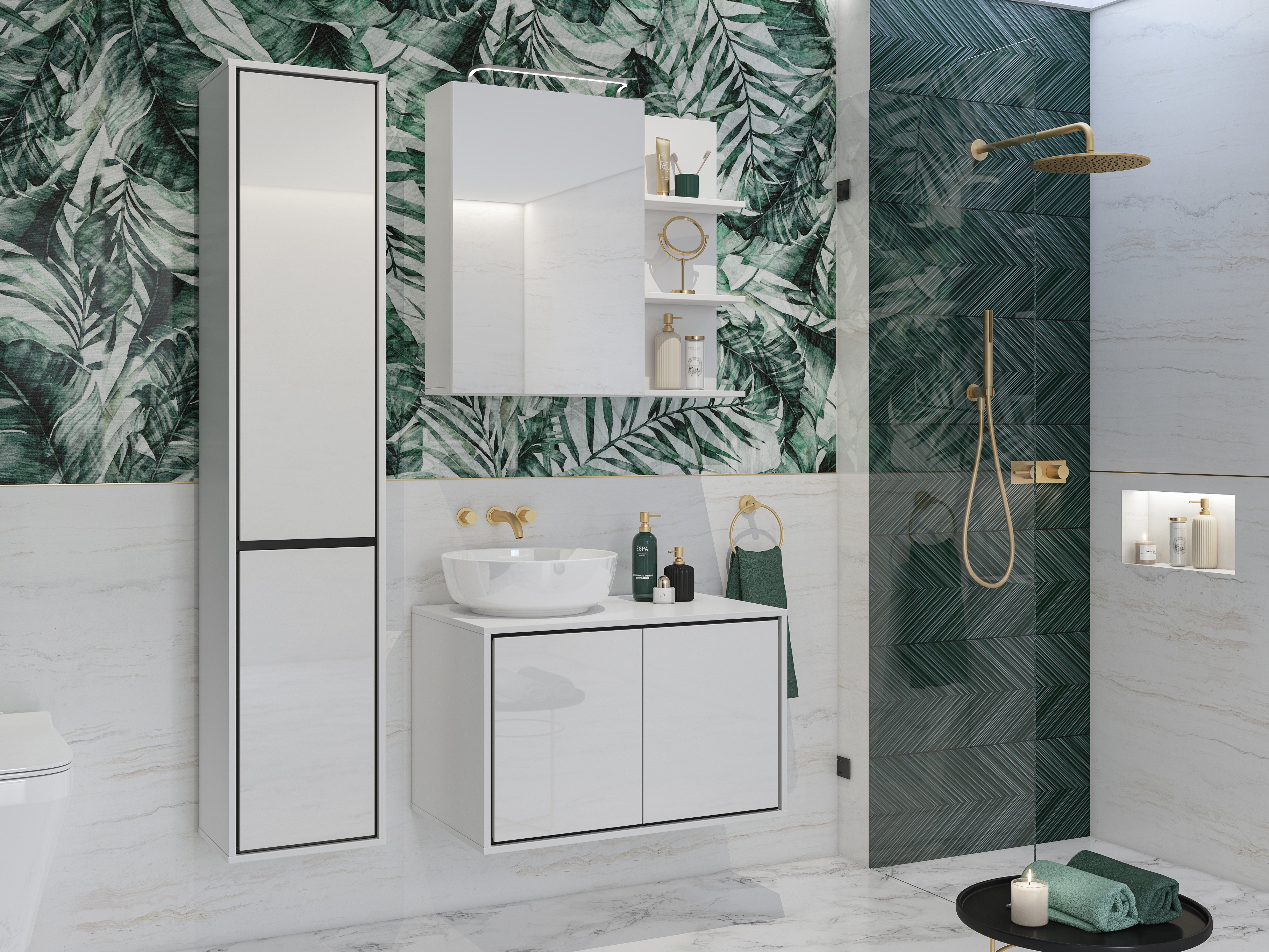 Conjunto de mueble de baño Tecavu 105 (Blanco brillante + Blanco)