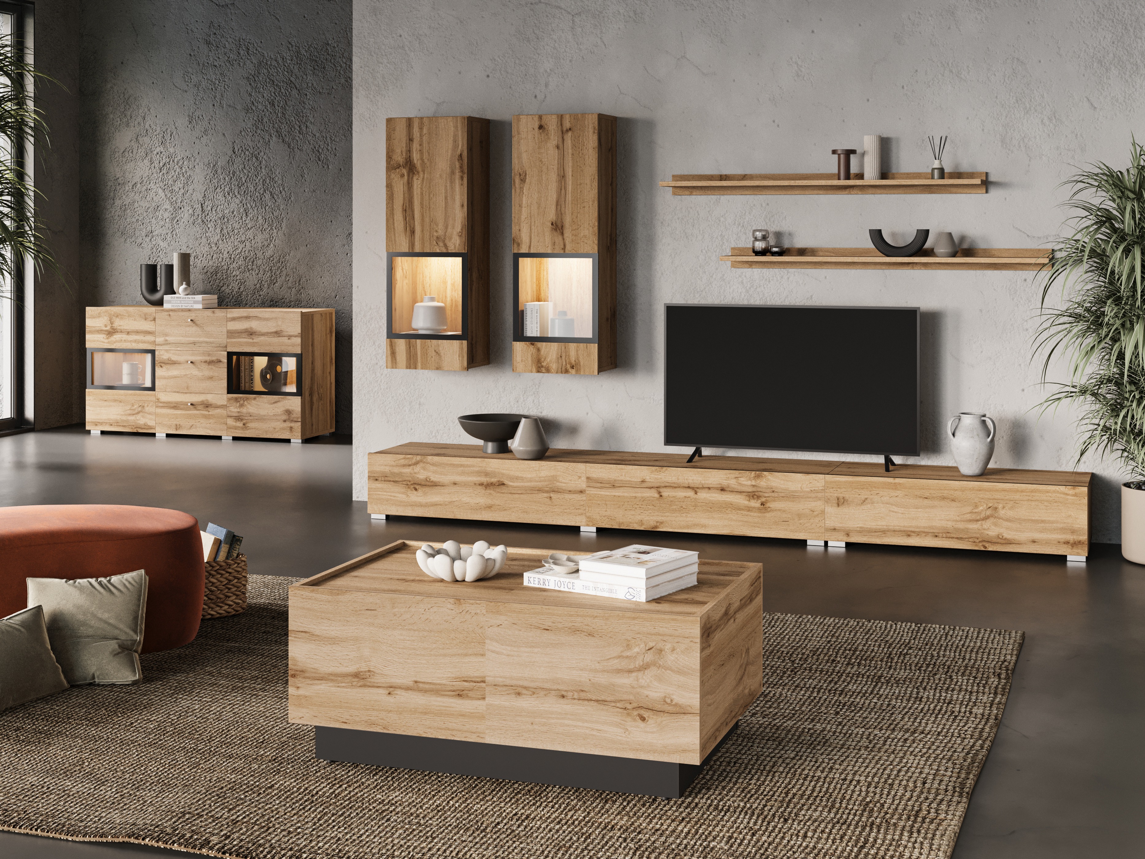 Mesa de centro convertible Austin 380 (Roble wotan + Negro)