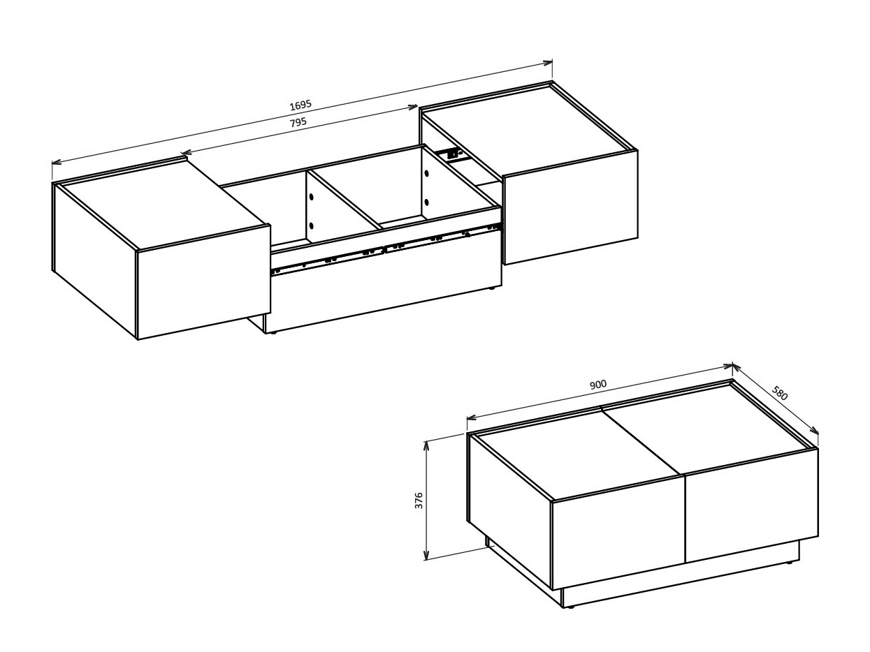 Mesa de centro convertible Austin 380 (Roble wotan + Negro)