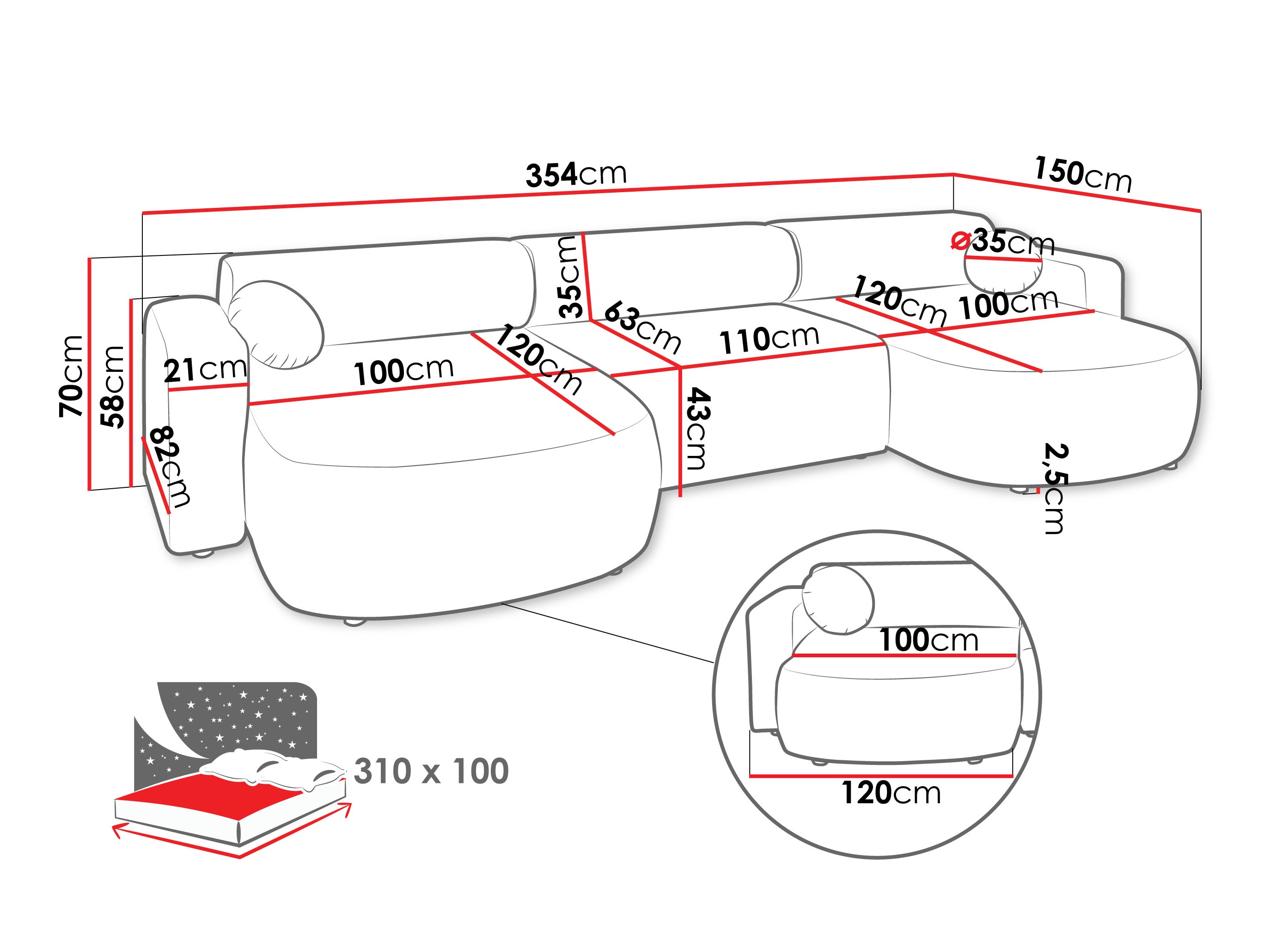 Sofá rinconero Comfivo 480 (Velo 623)