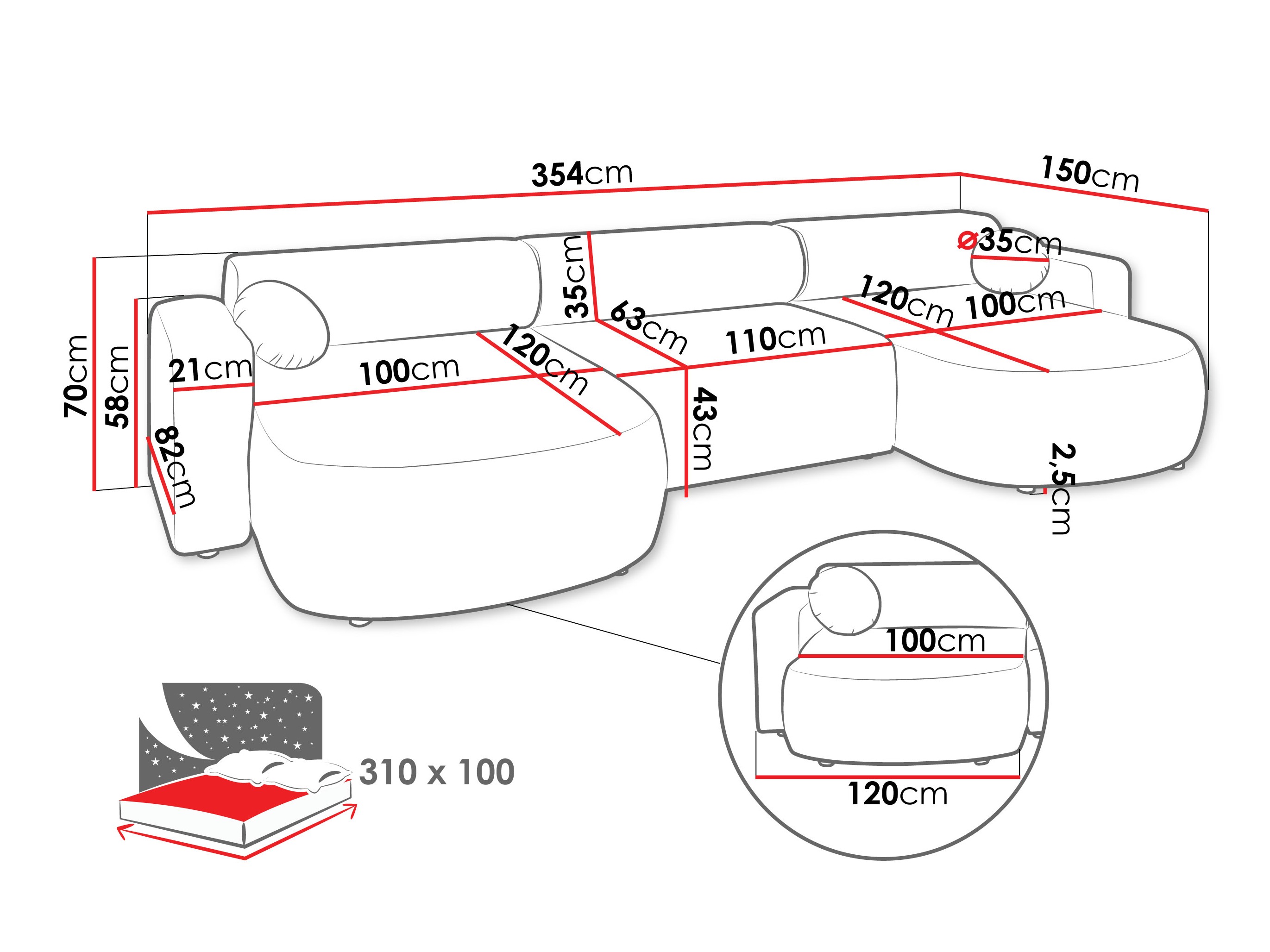Sofá rinconero Comfivo Pullus I (Velo 621)