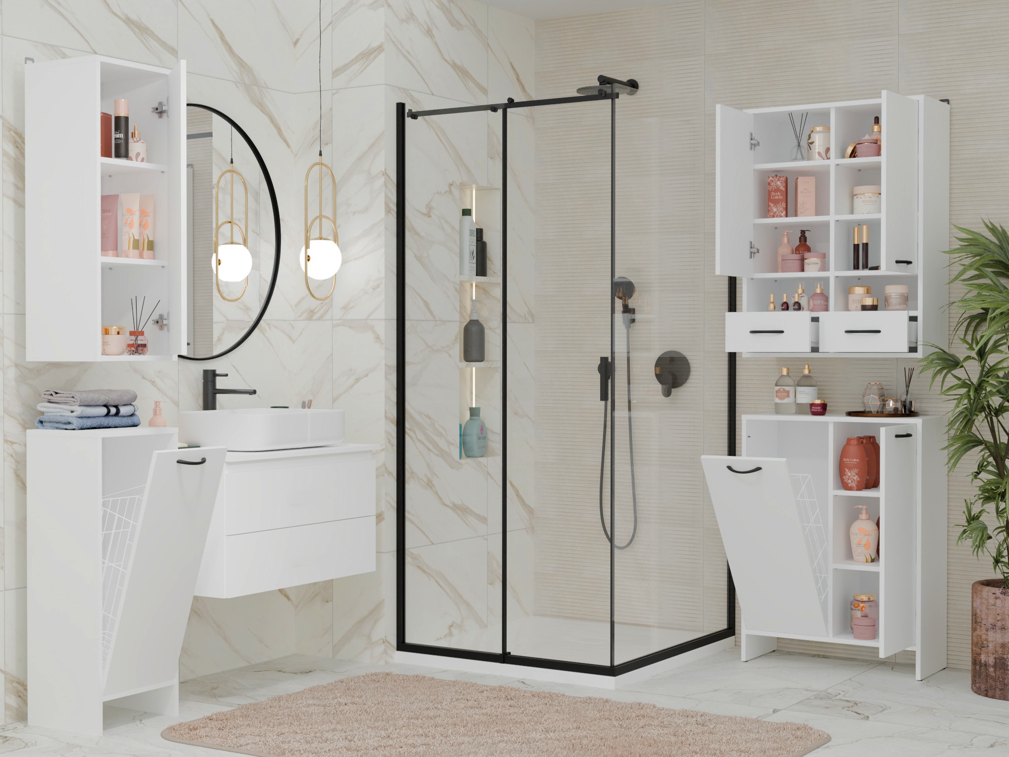 Armario de pie para baño Servou 111 (Blanco)