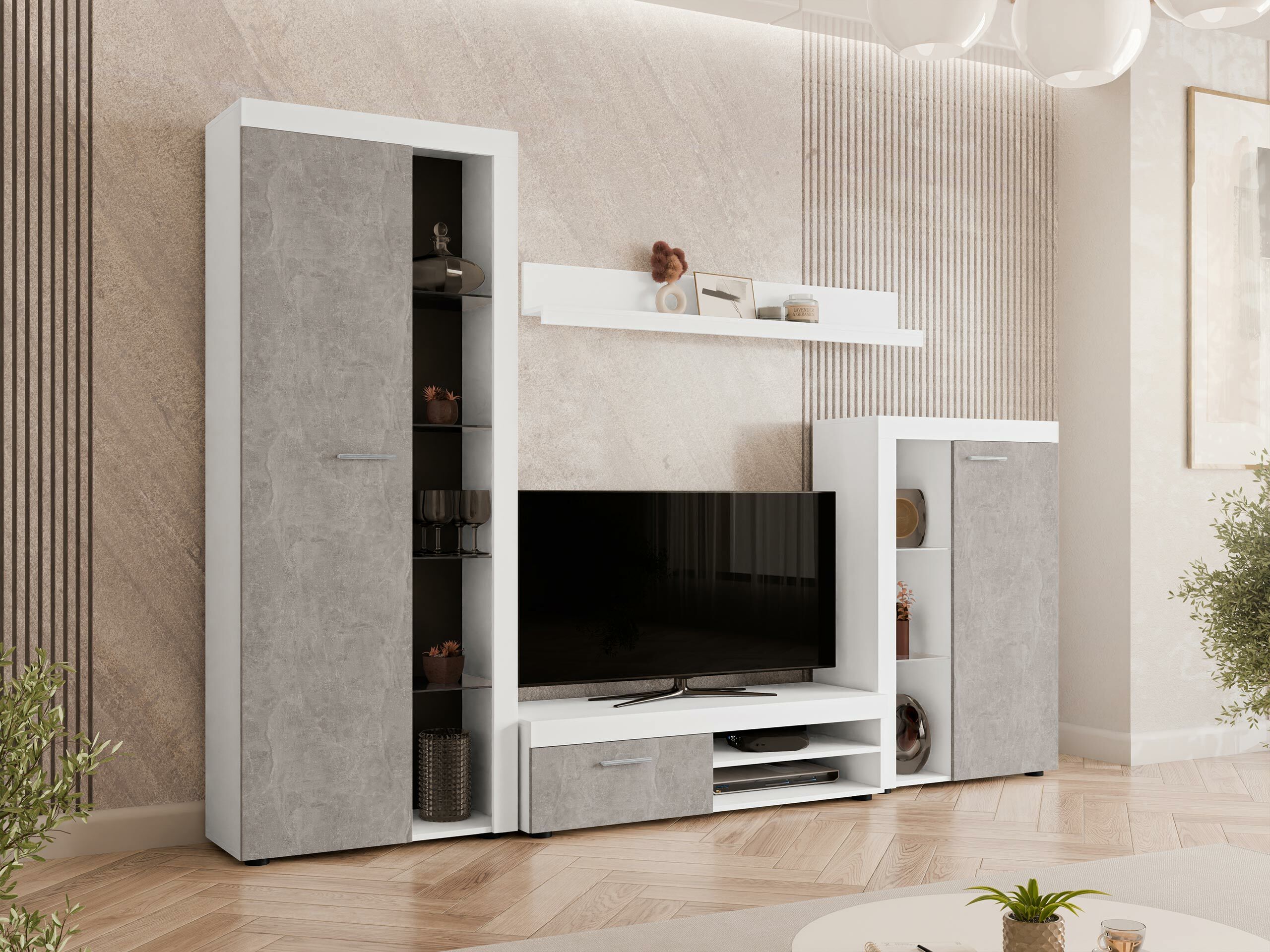 Conjunto de salón Tucson 103 (Blanco + Hormigón)