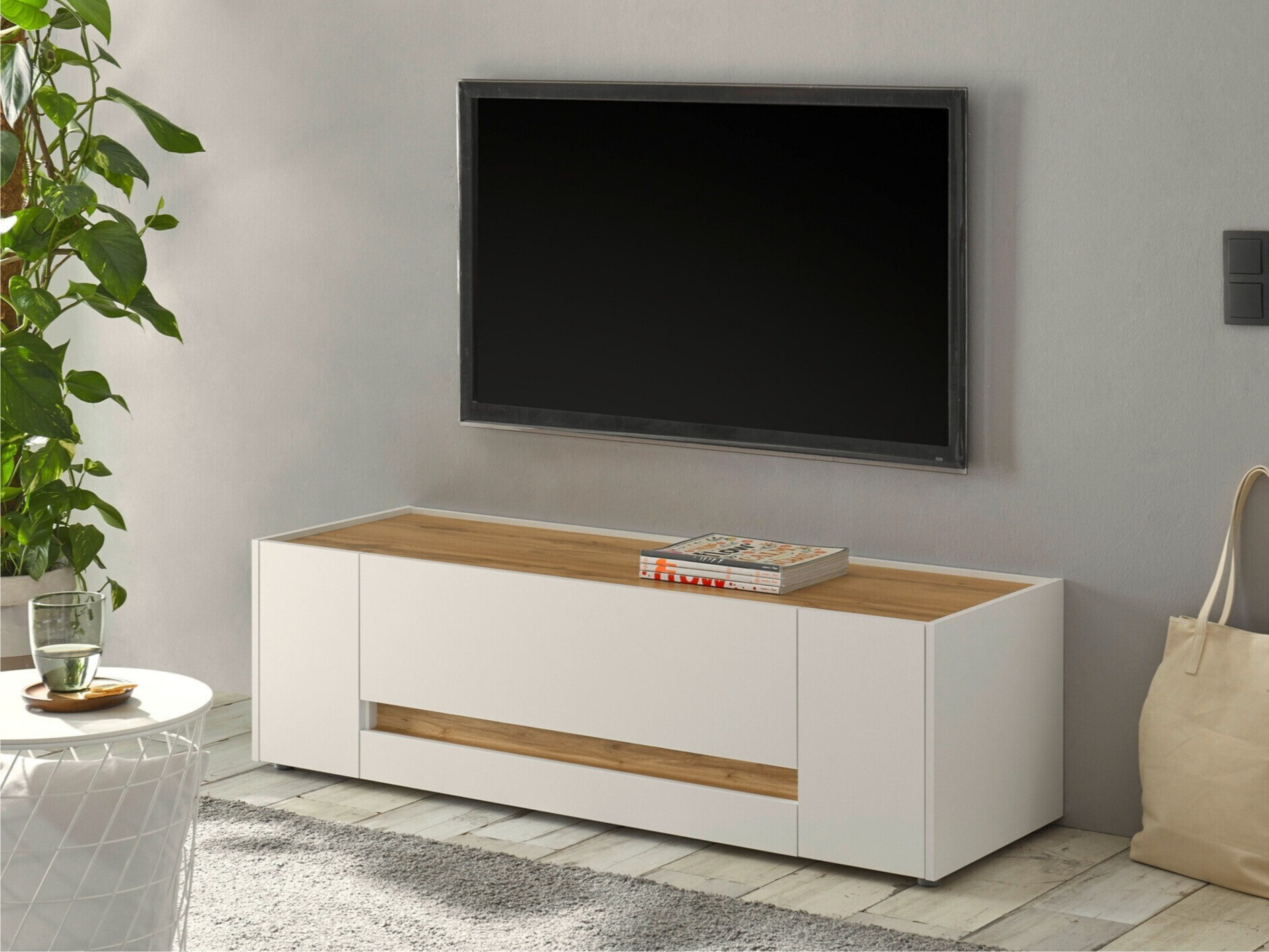 Mueble TV Elbsori 114 (Blanco + Roble wotan)