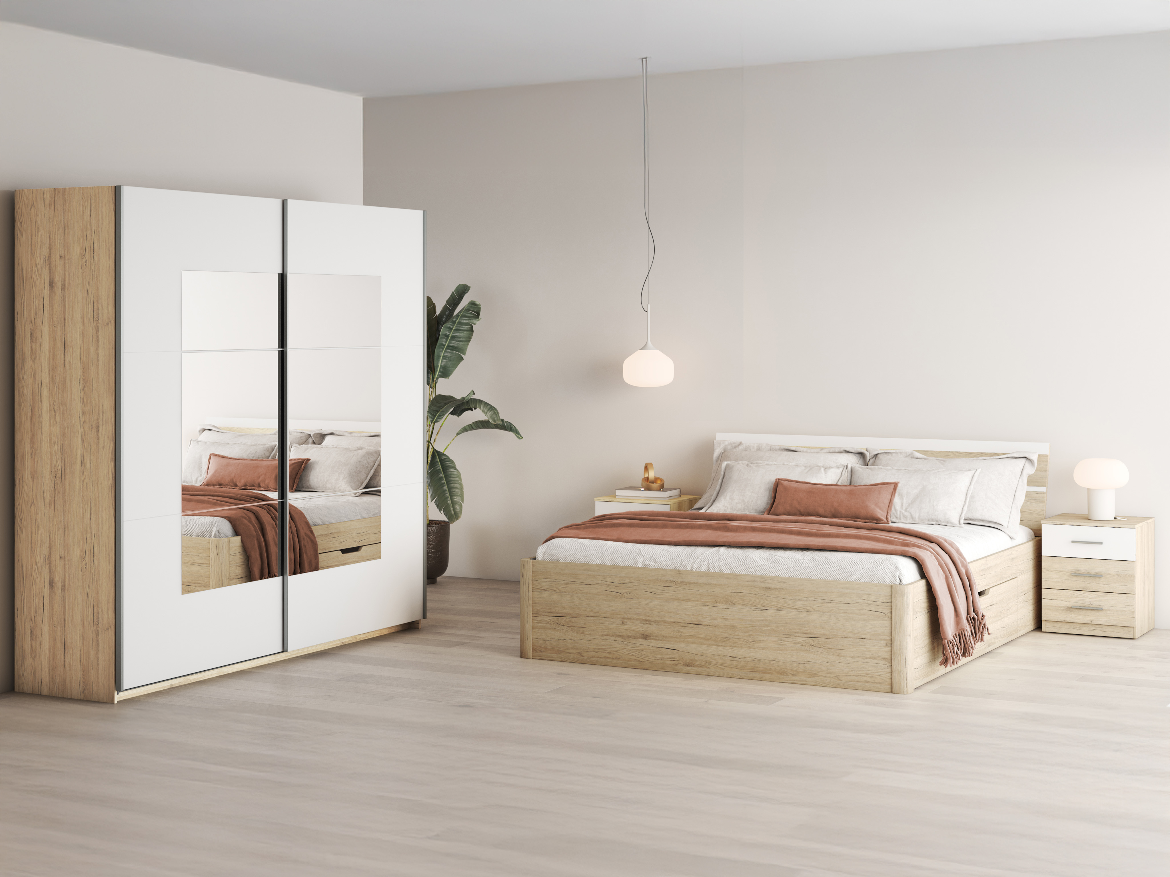 Cama Melvele 103 (Roble sanremo + Blanco)