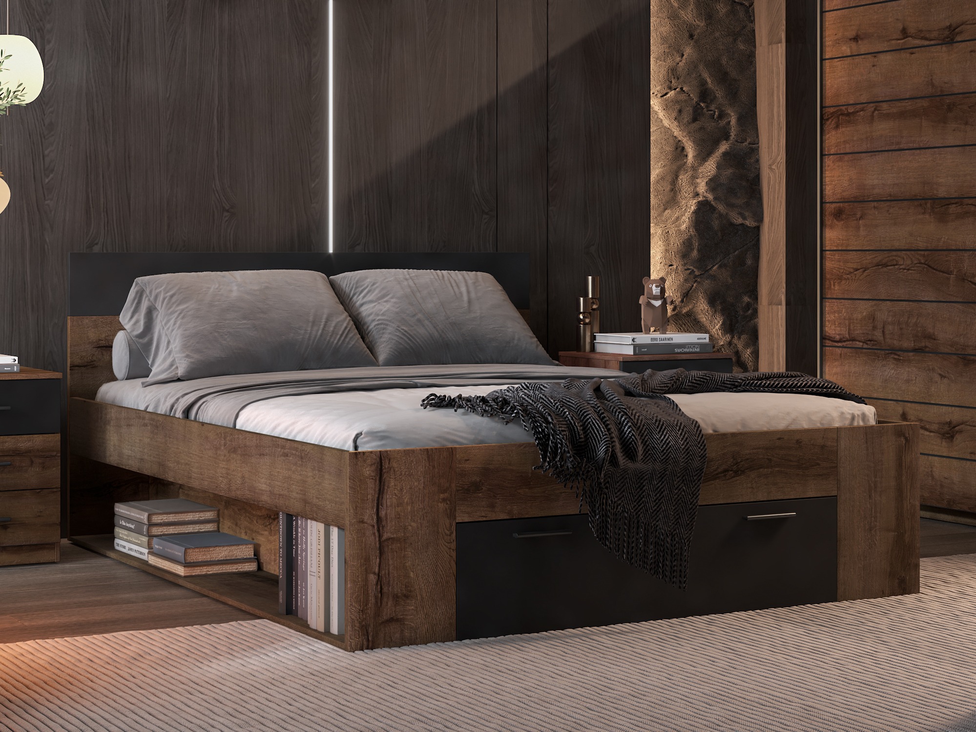 Cama Melvele 108 (Roble del Monastery + Negro)