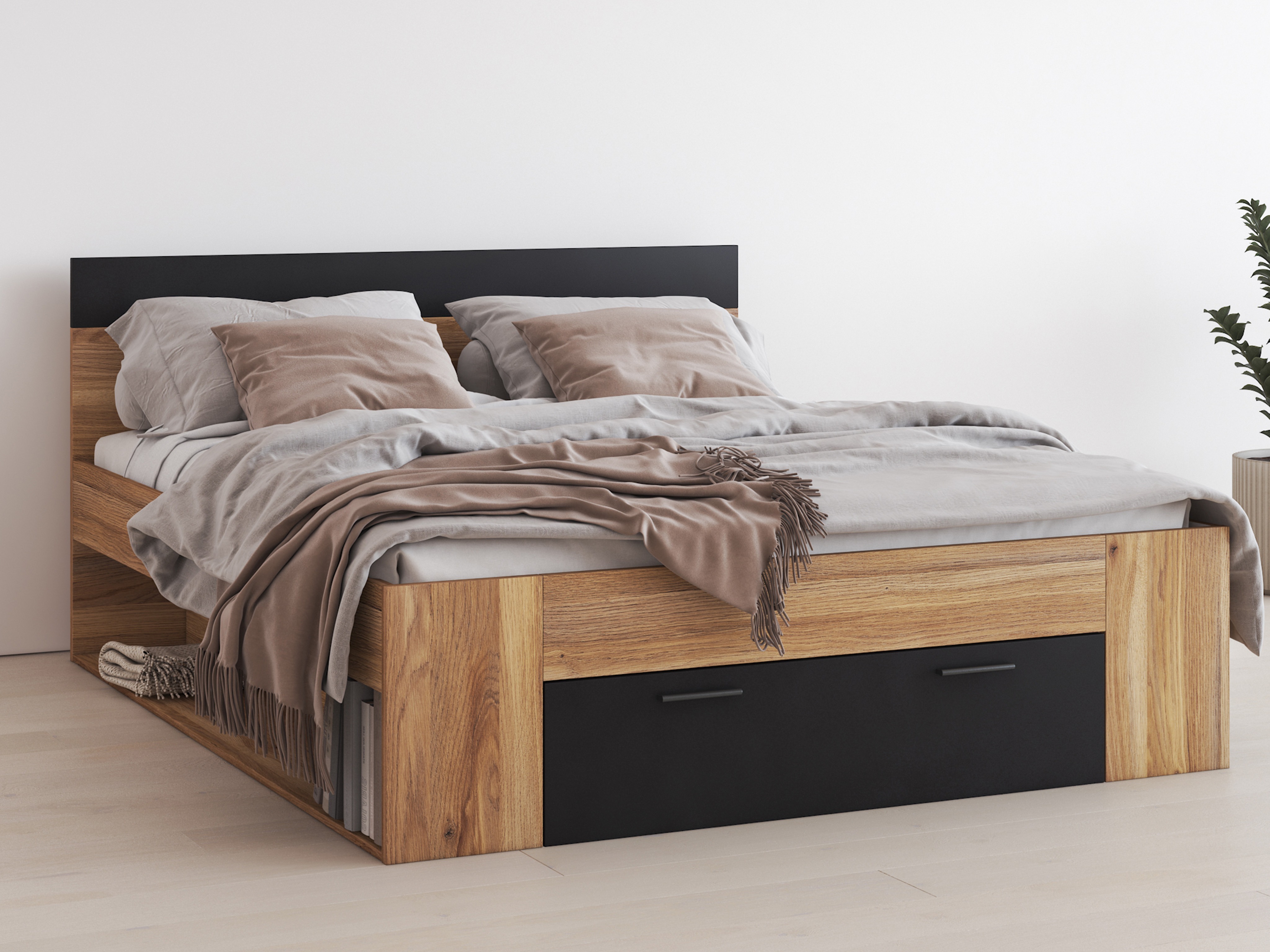 Cama Melvele 108 (Roble + Negro)