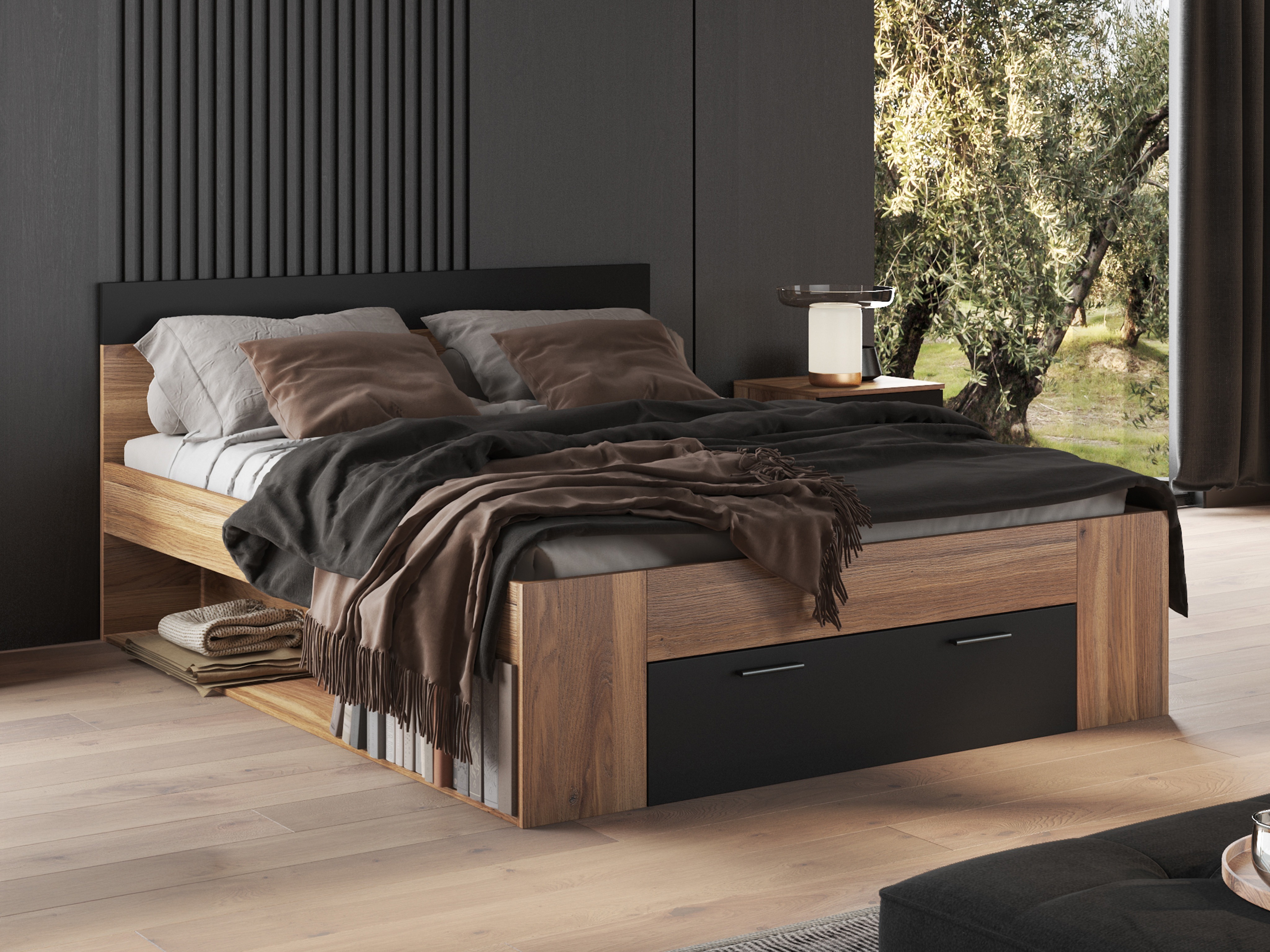 Cama Melvele 108 (Roble + Negro)