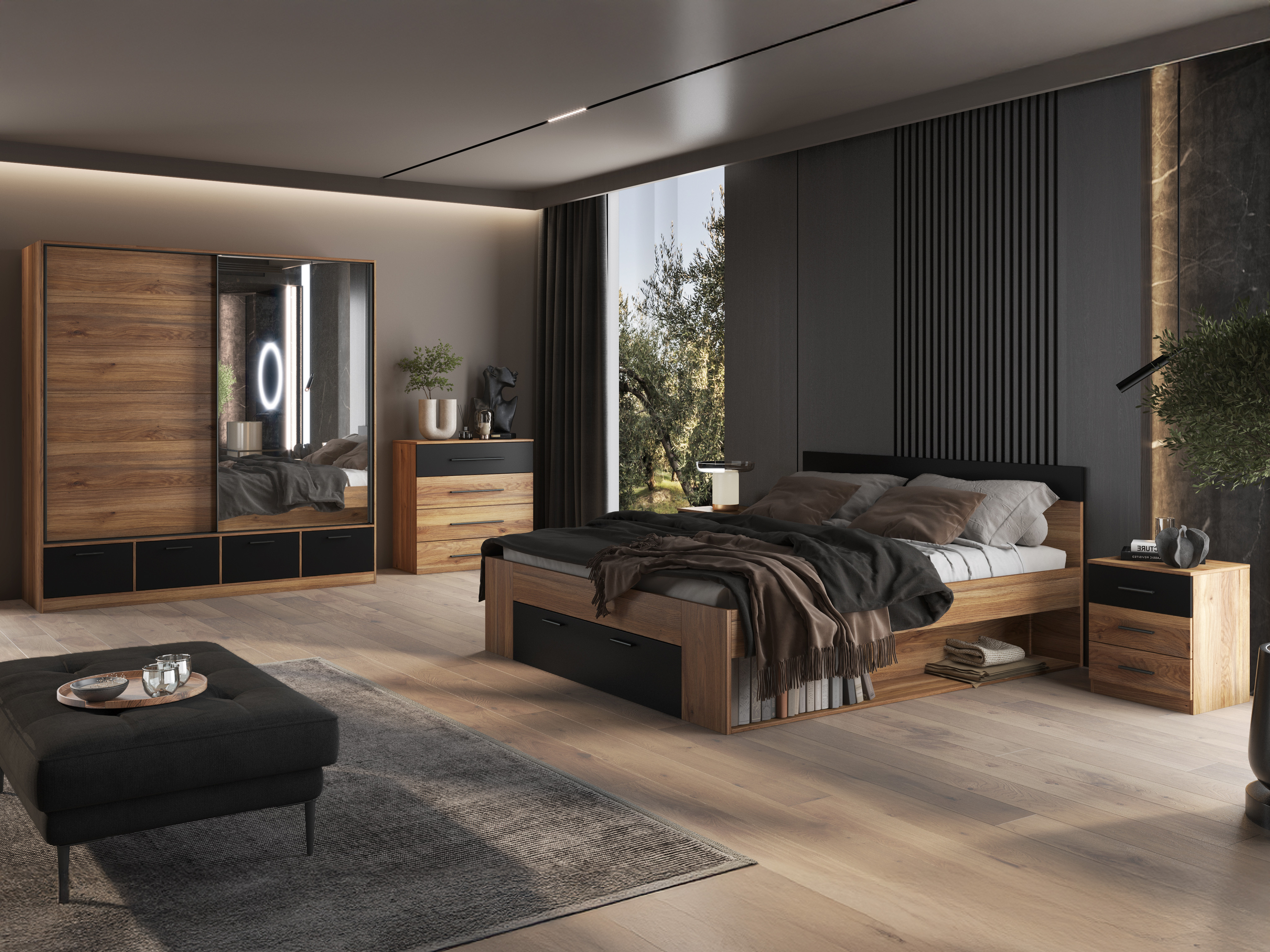 Cama Melvele 108 (Roble + Negro)