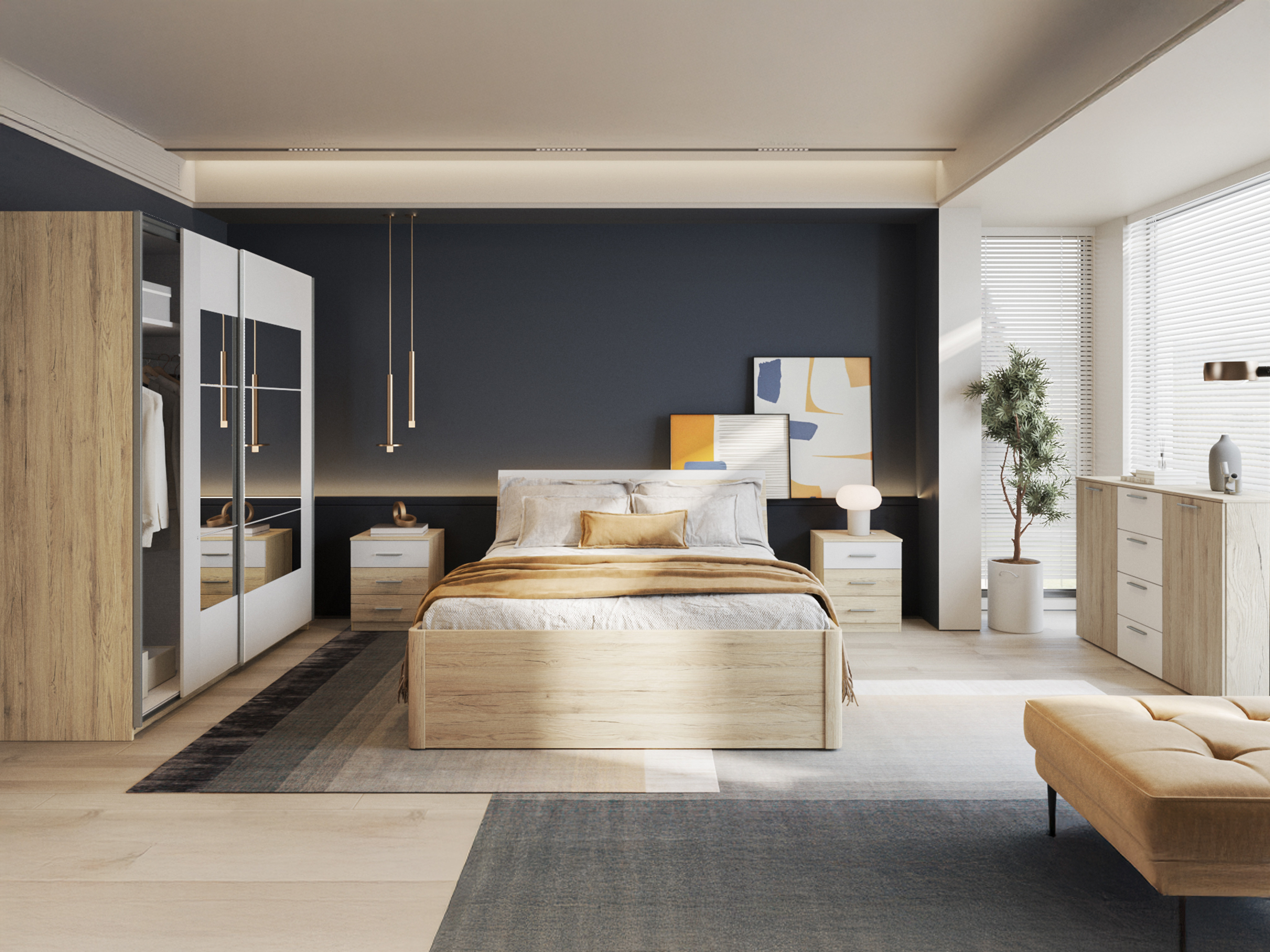 Cama Melvele 112 (Roble sanremo + Blanco)