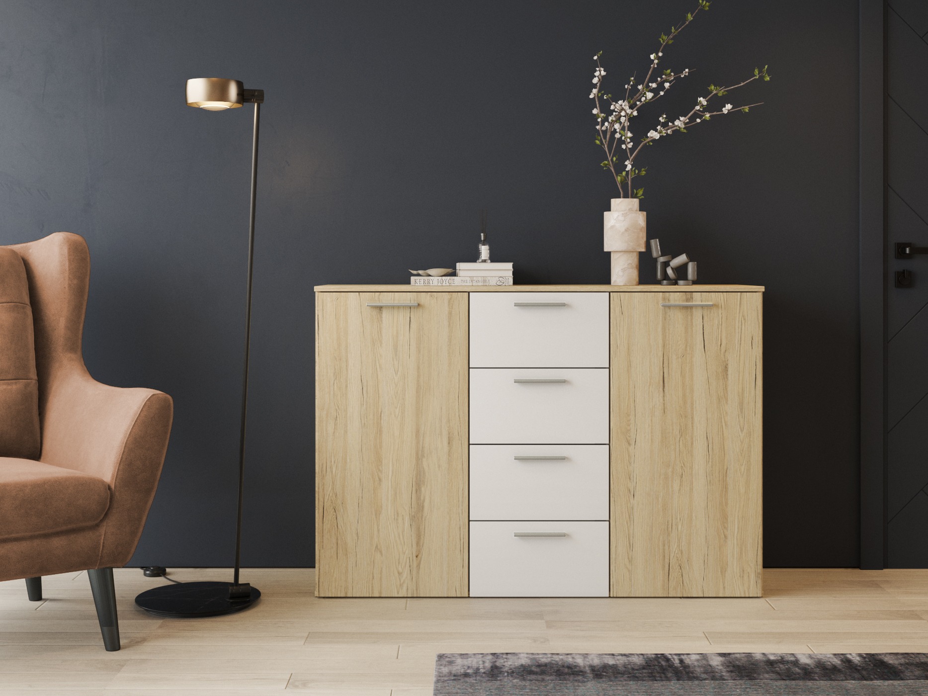 Cómoda Melvele 101 (Roble sanremo + Blanco)