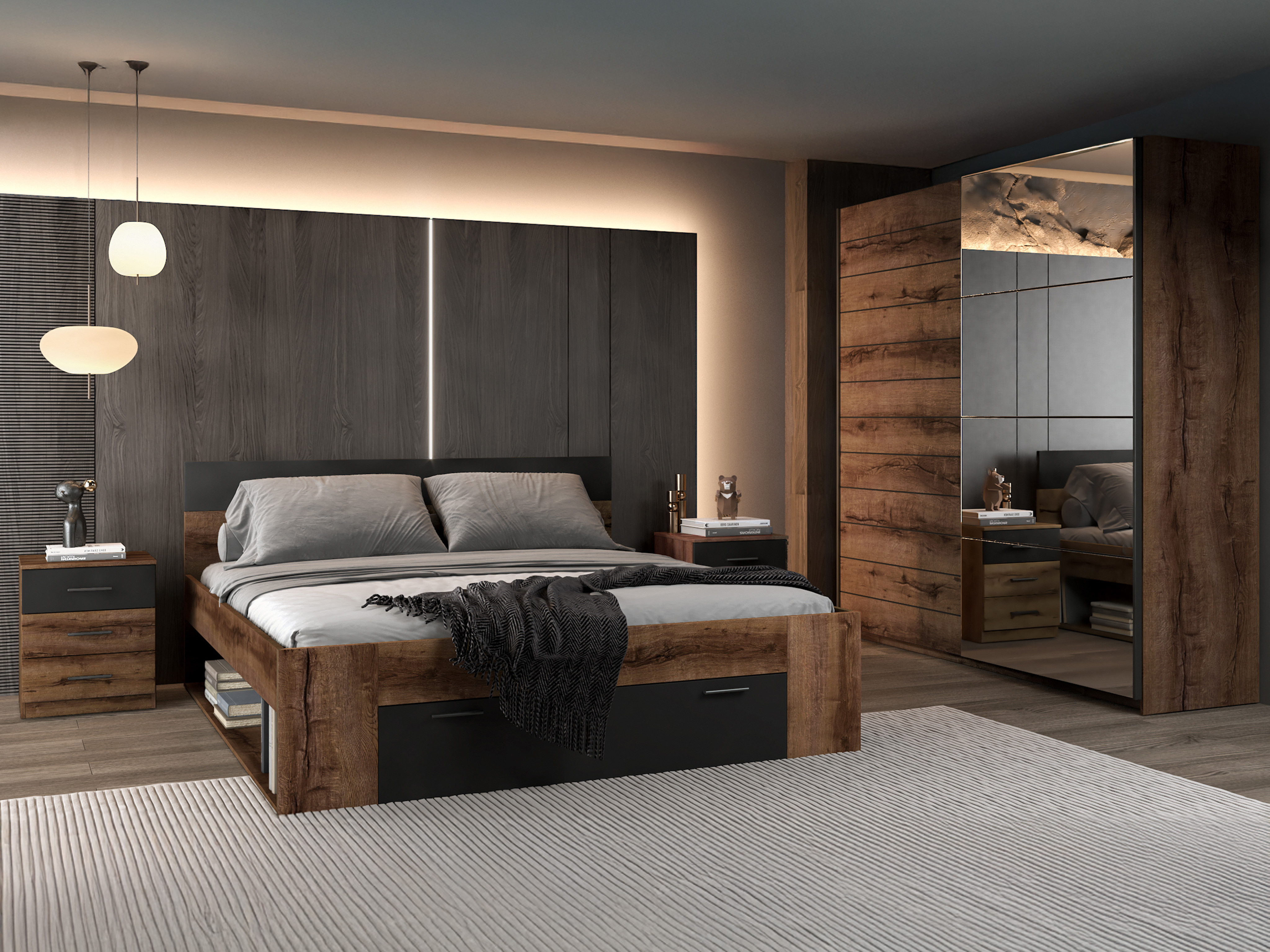 Mesilla de noche Melvele 100 (Roble del Monastery + Negro)