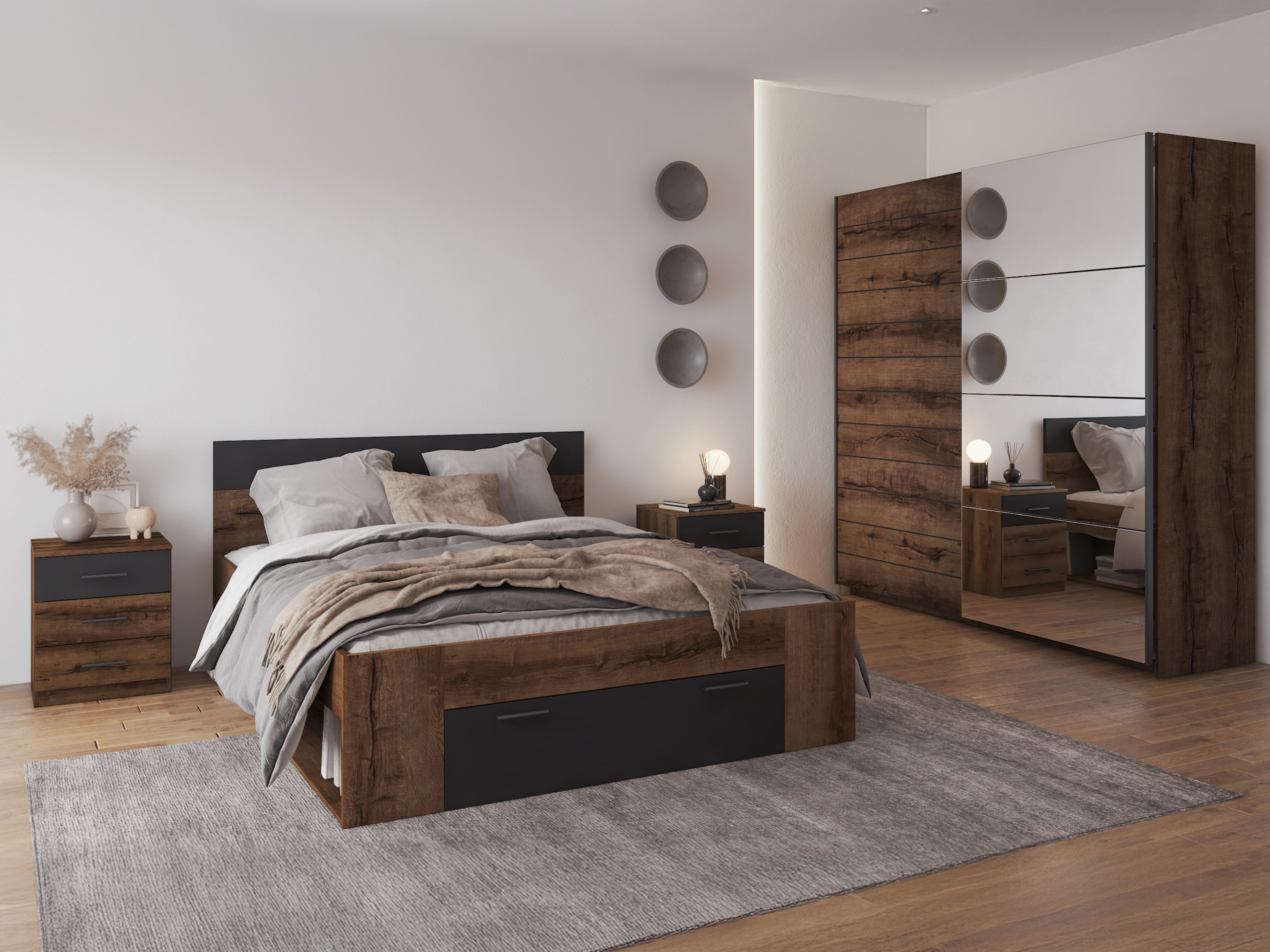 Mesilla de noche Melvele 100 (Roble del Monastery + Negro)