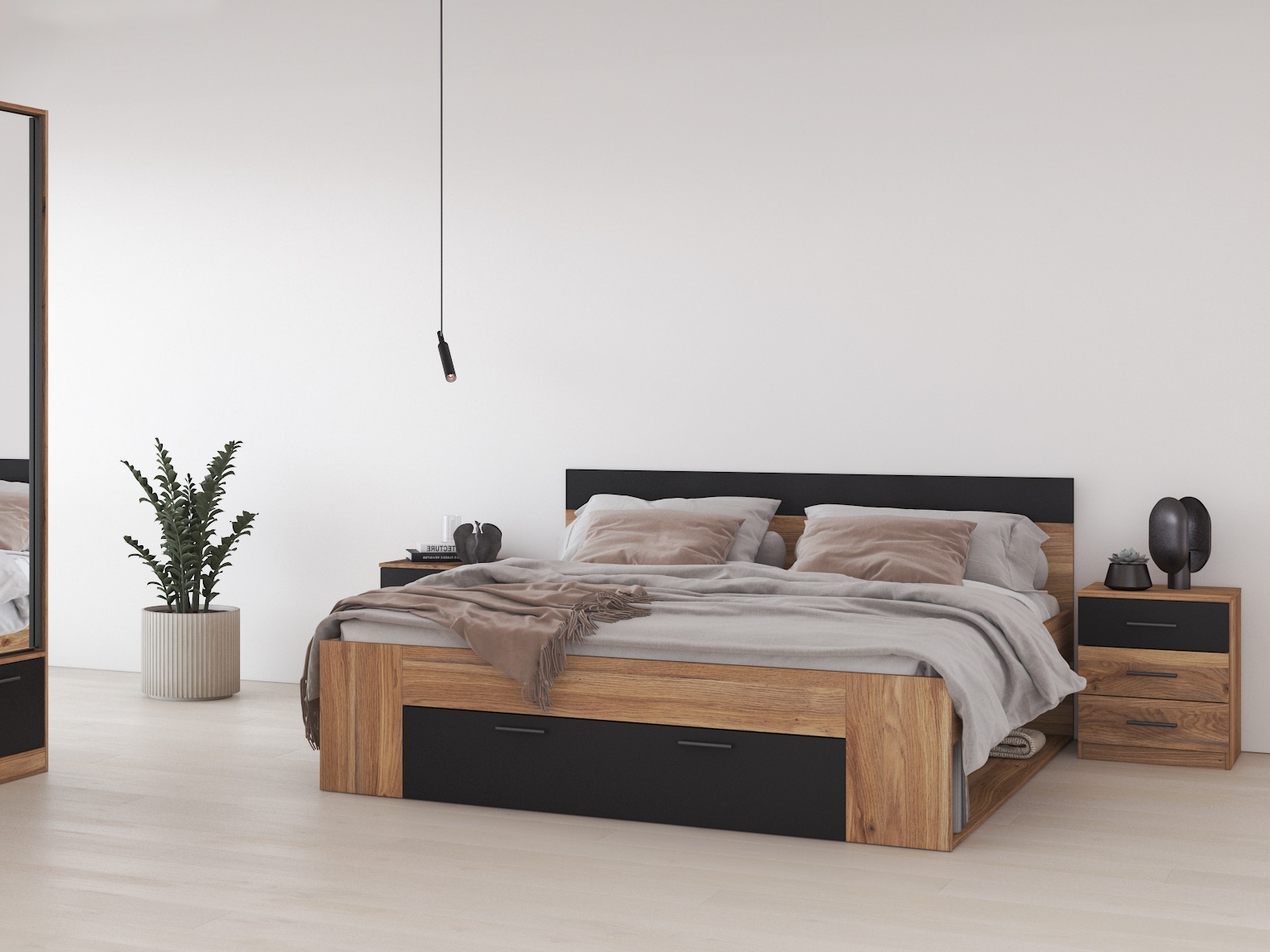 Mesilla de noche Melvele 100 (Roble + Negro)