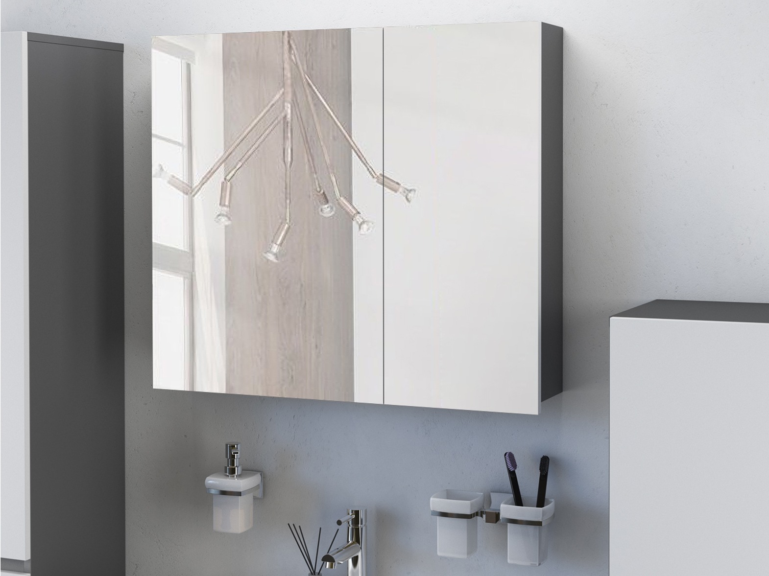 Mueble con espejo para baño Soncamu 104 (Blanco + Antracita)