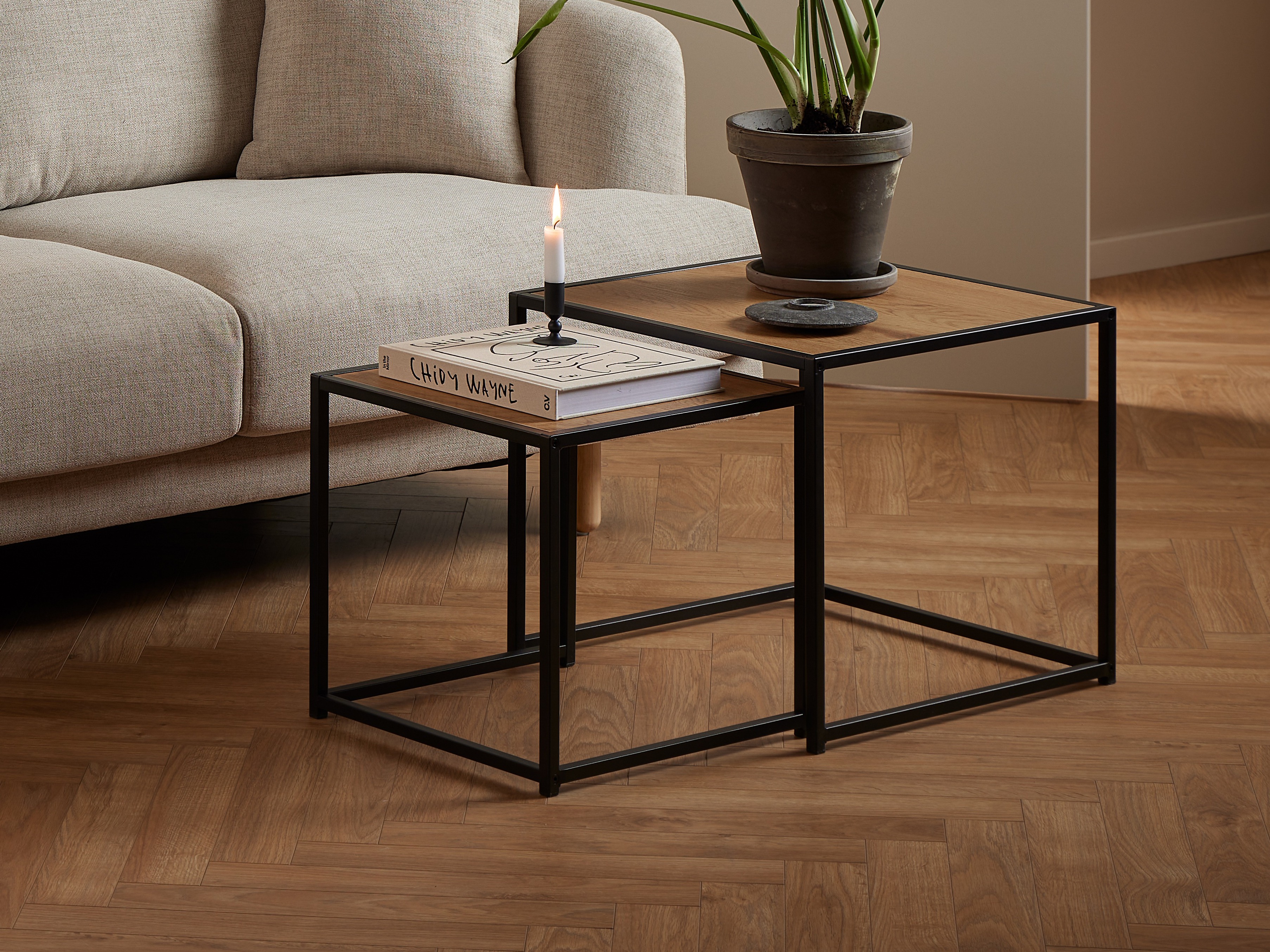 Conjunto de mesas auxiliares Norsica 461 (Roble salvaje + Negro)