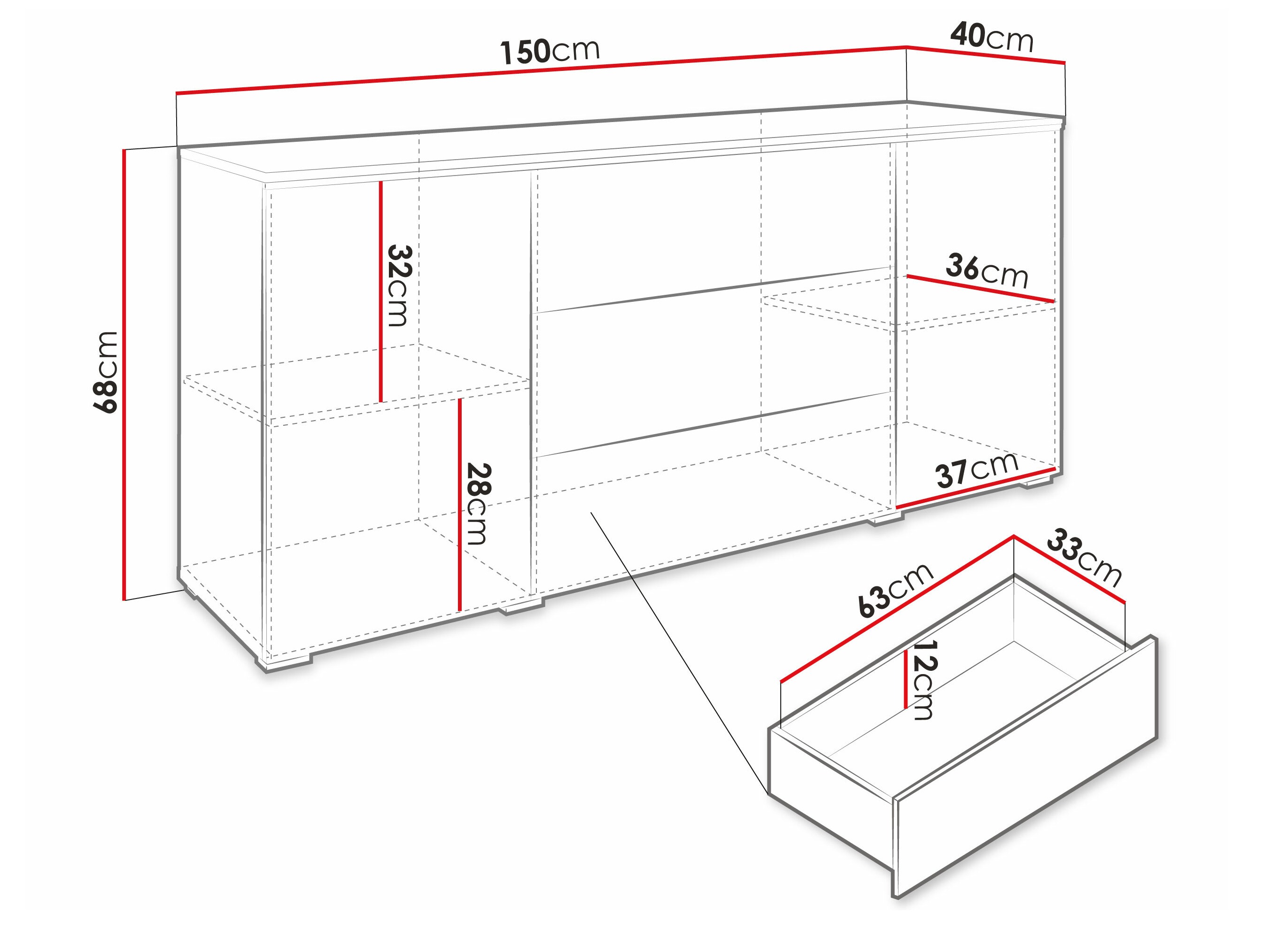 Cómoda Sarasota 142 (Blanco + Blanco brillante)