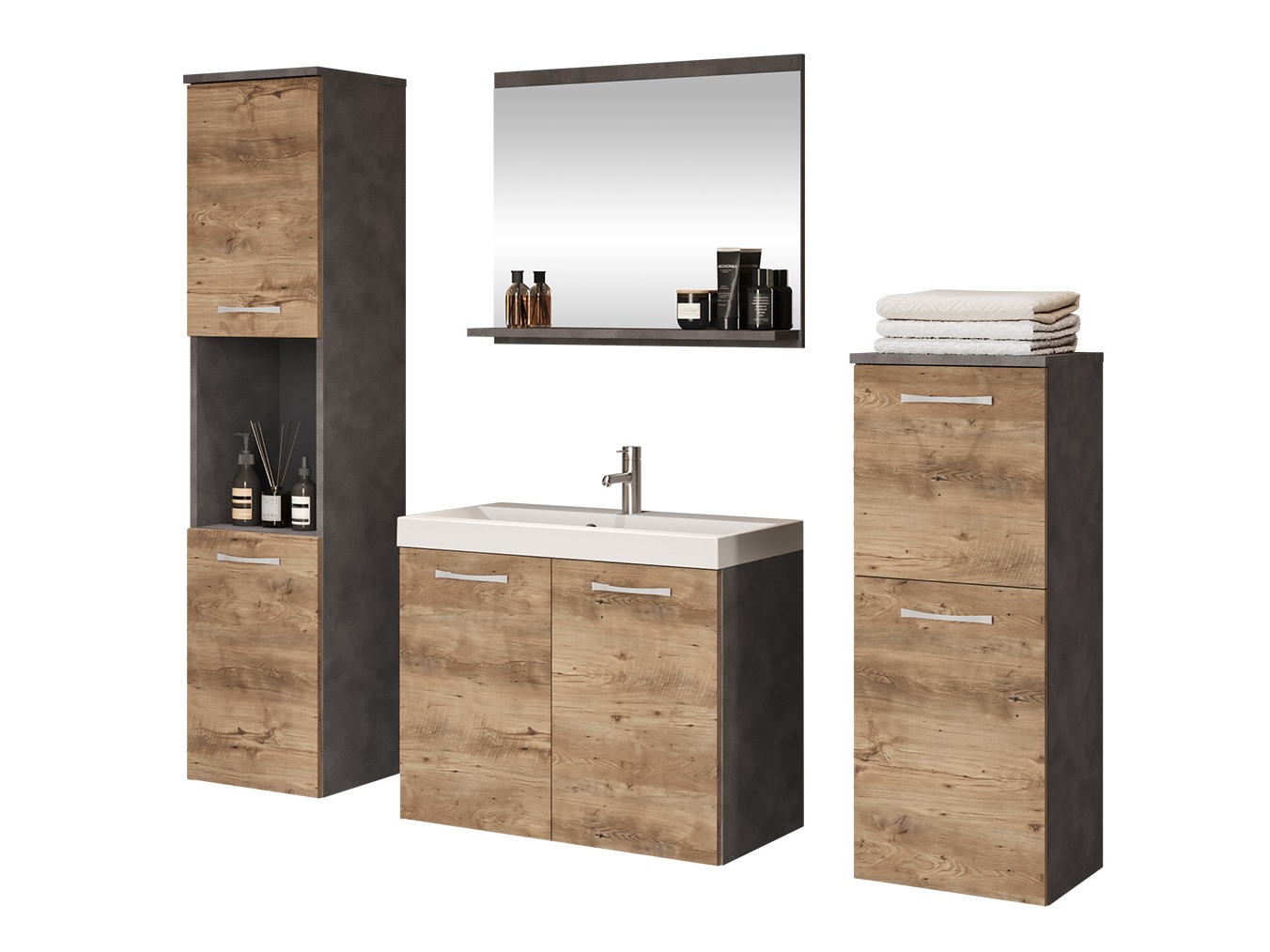Conjunto de mueble de baño Sarasota 108 (Madera gris + Castaña)