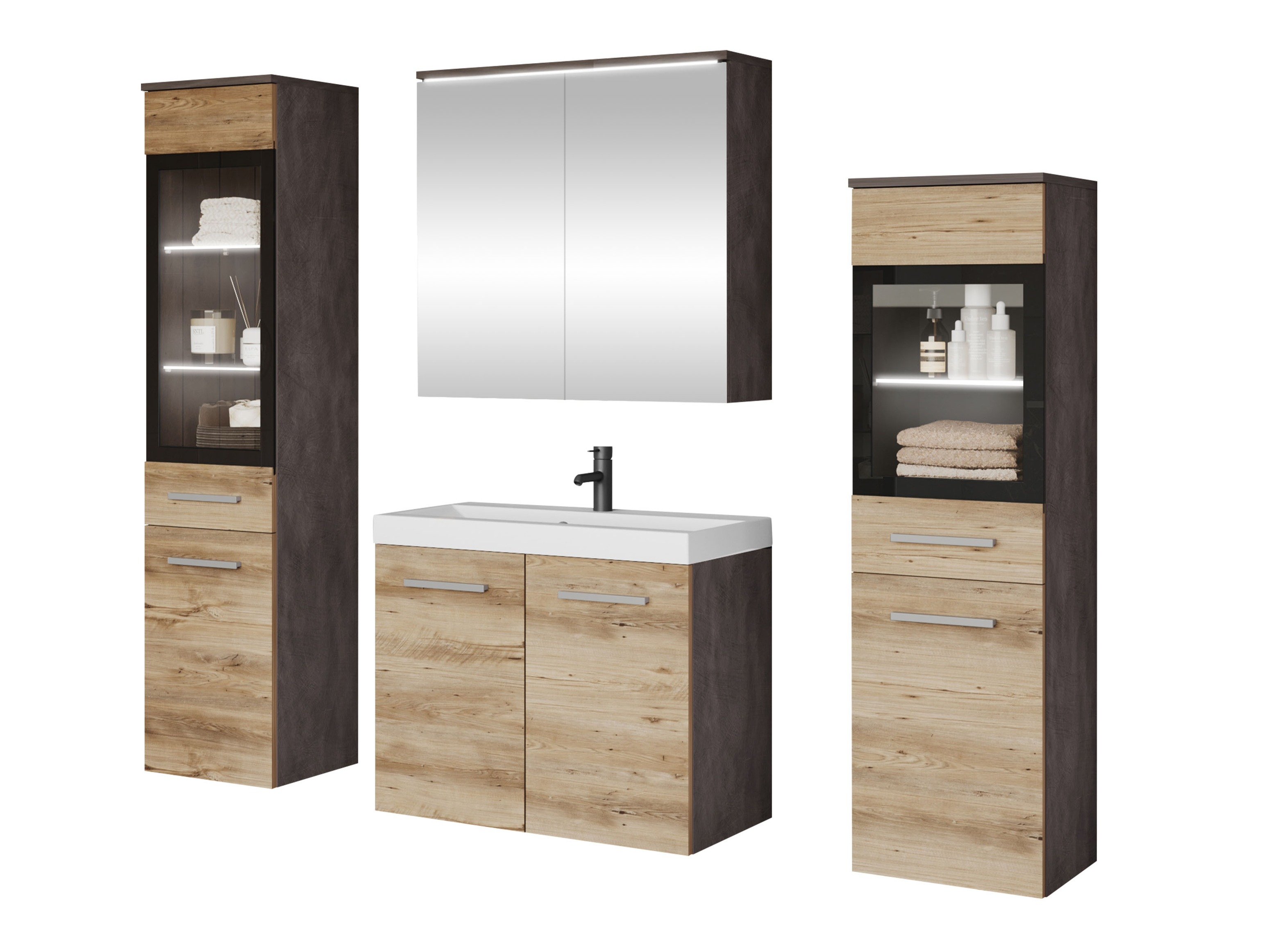 Conjunto de mueble de baño Sarasota 140 (Madera gris + Castaña)