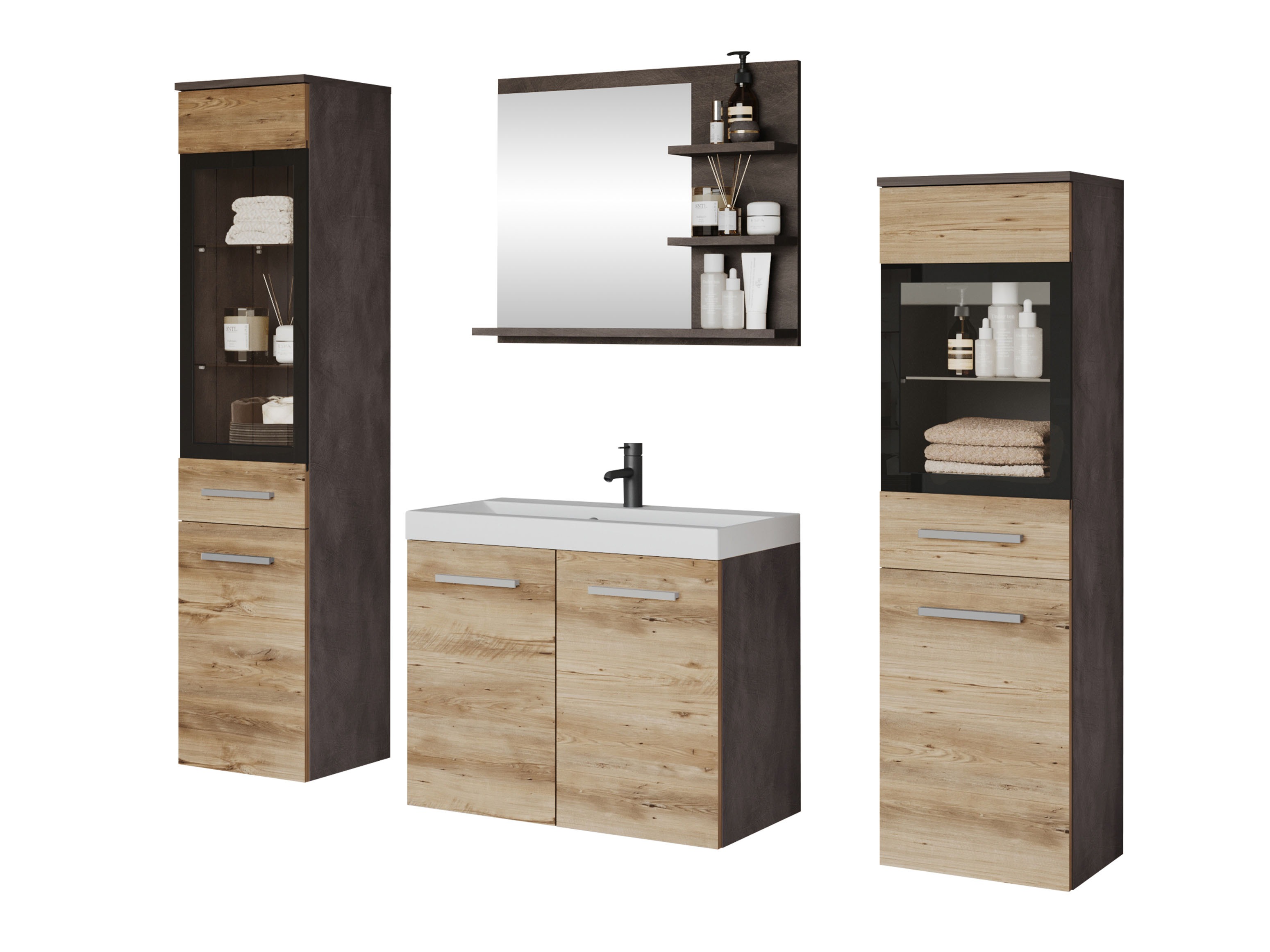 Conjunto de mueble de baño Scientia IV (Madera gris + Castaña)