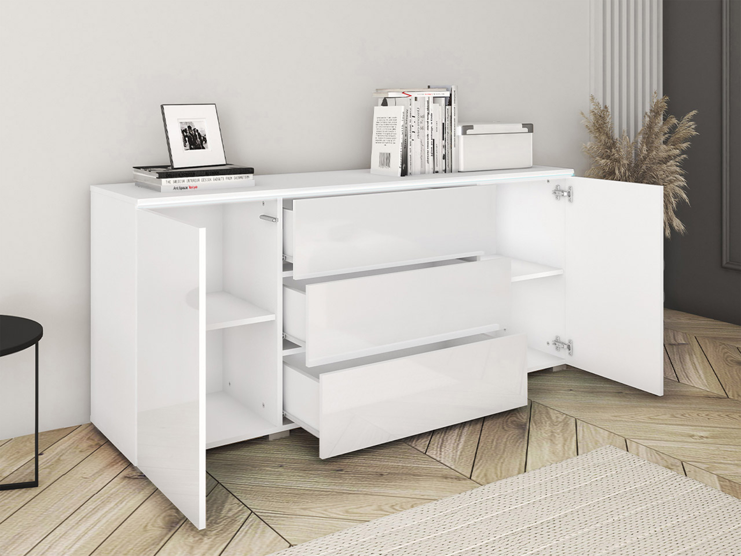 Cómoda Mirfivo 102 (Hormigón + Blanco brillante)