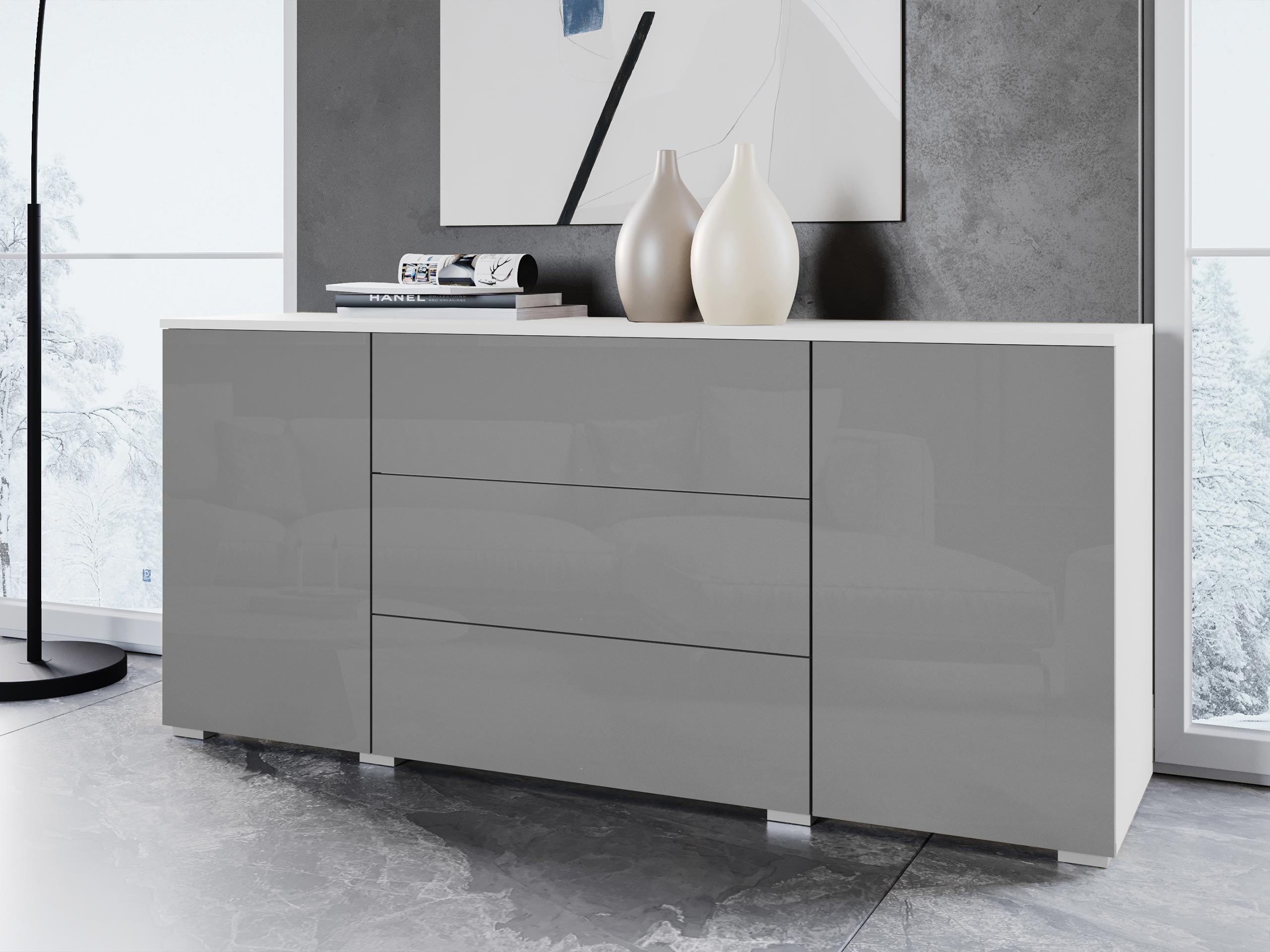 Cómoda Sarasota 129 (Blanco + Gris brillante)