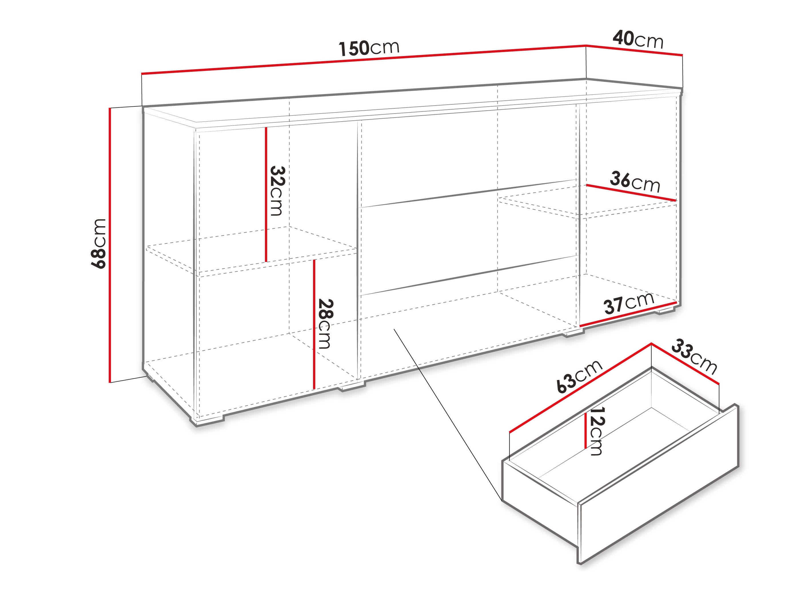 Cómoda Sarasota 142 (Gris brillante)