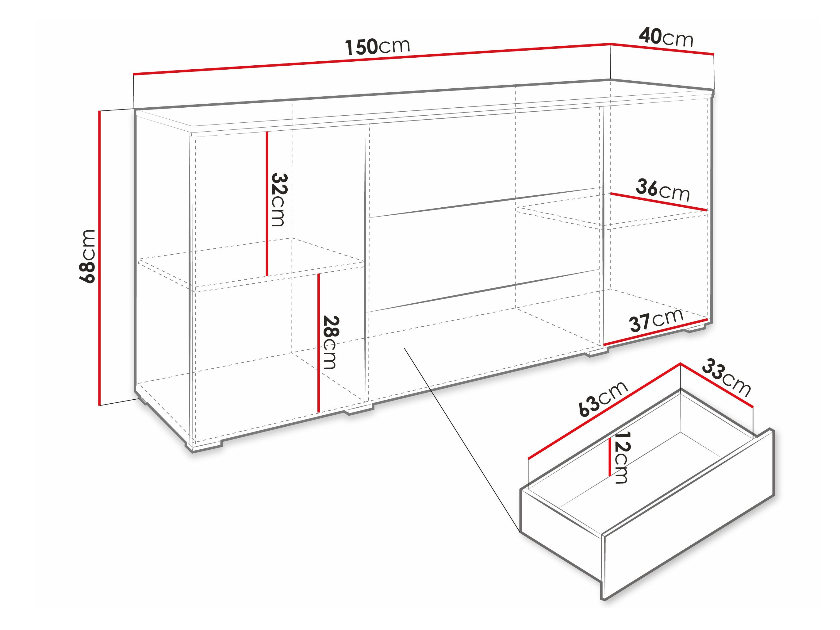 Cómoda Sarasota 142 (Hormigón + Blanco brillante)
