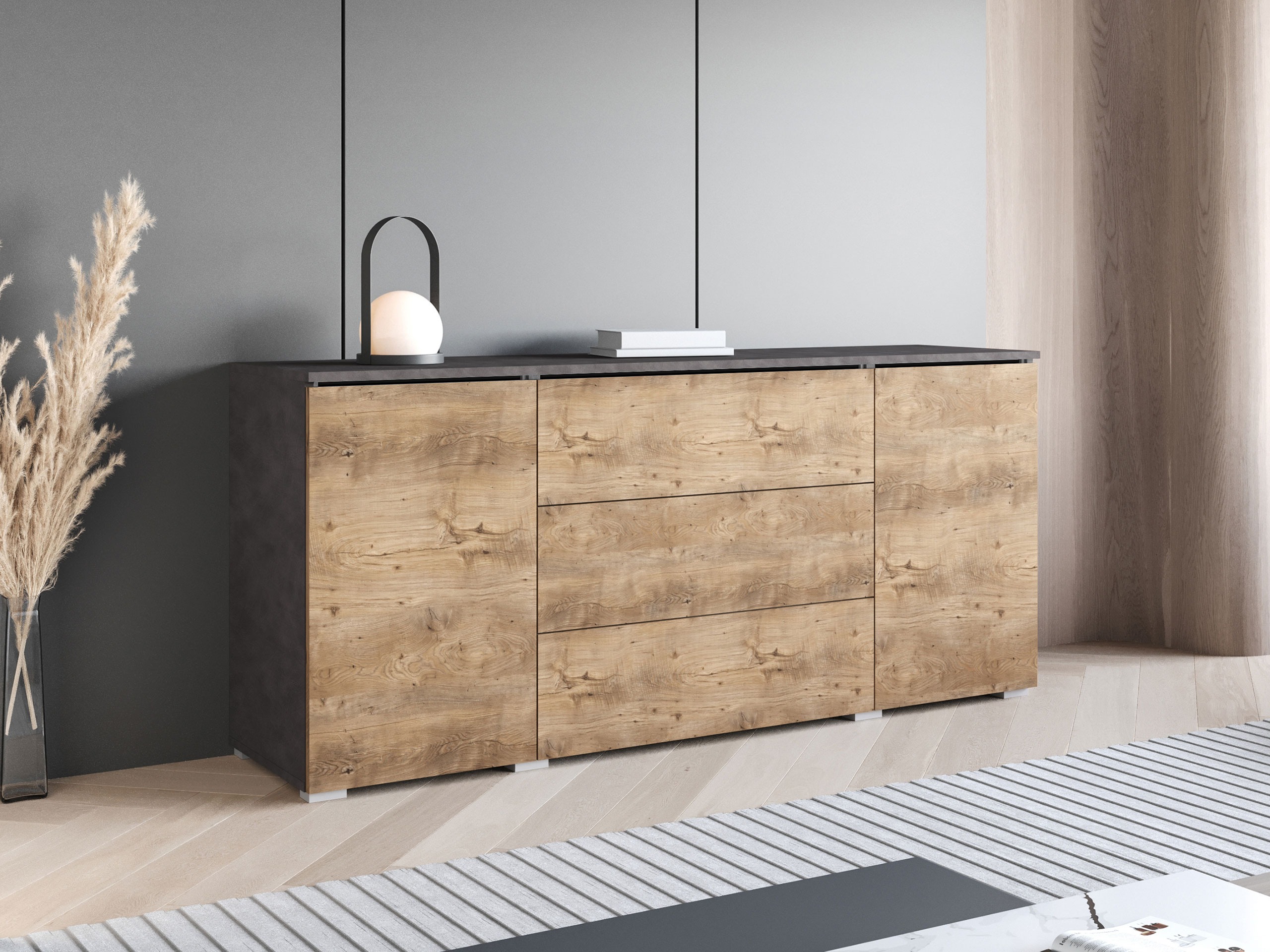 Cómoda Sarasota 142 (Madera gris + Castaña)