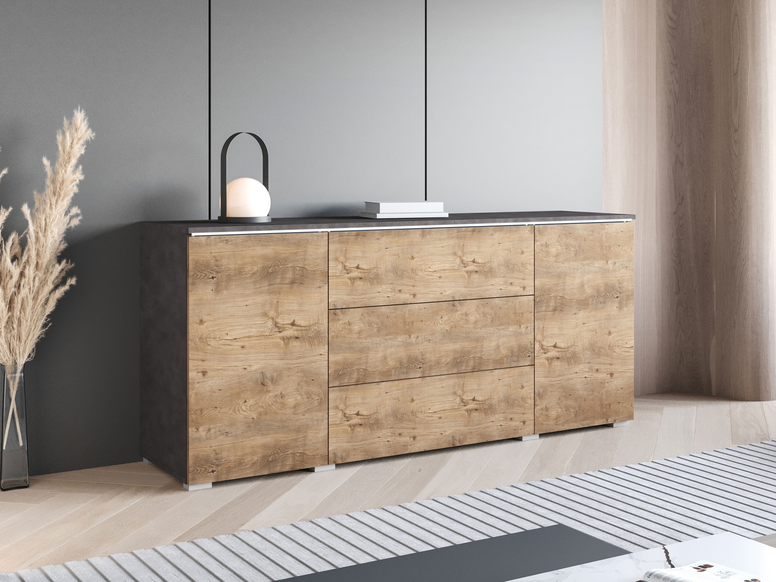 Cómoda Sarasota 142 (Madera gris + Castaña)