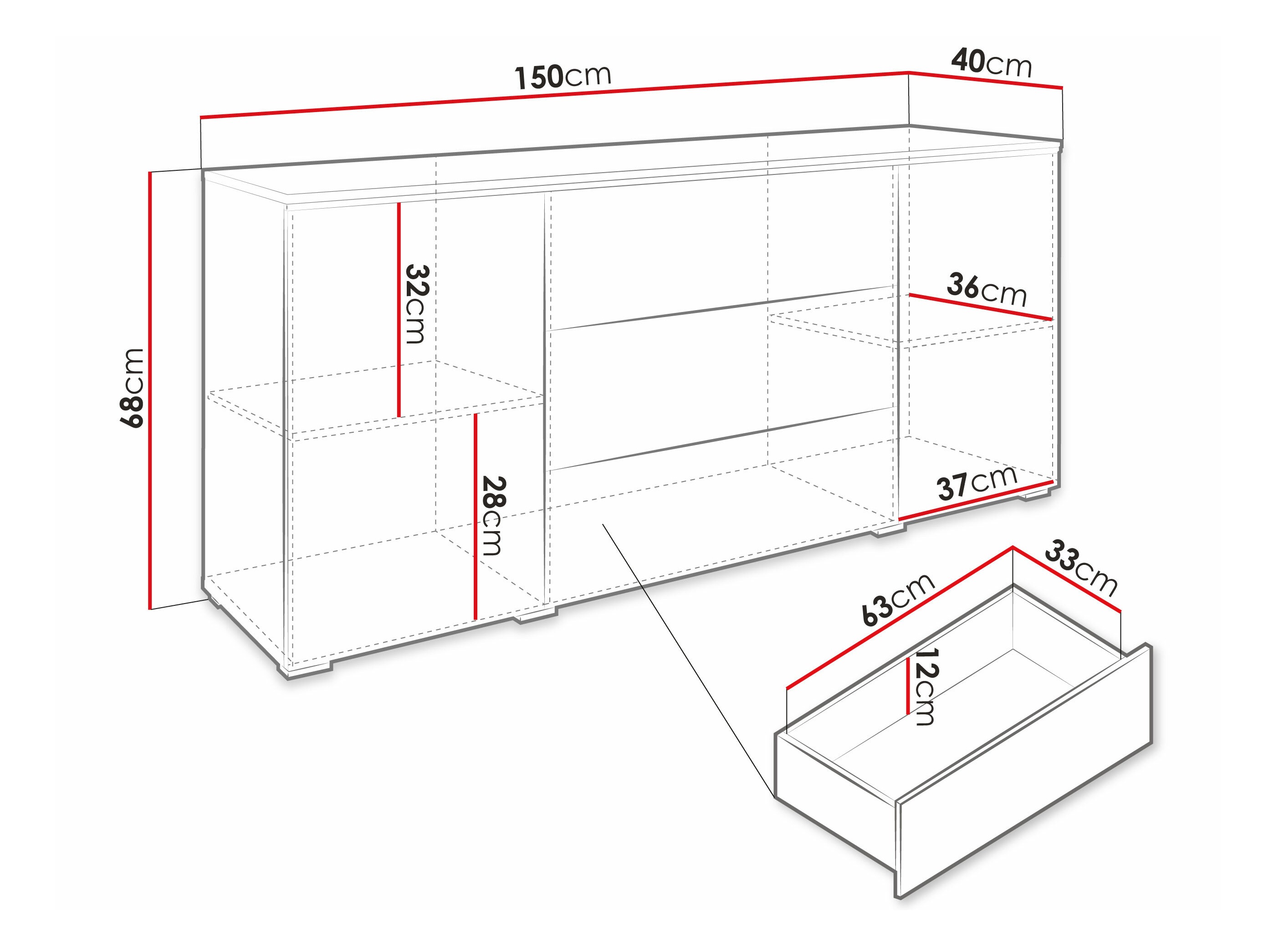 Cómoda Sarasota 142 (Roble wotan + Negro brillante)