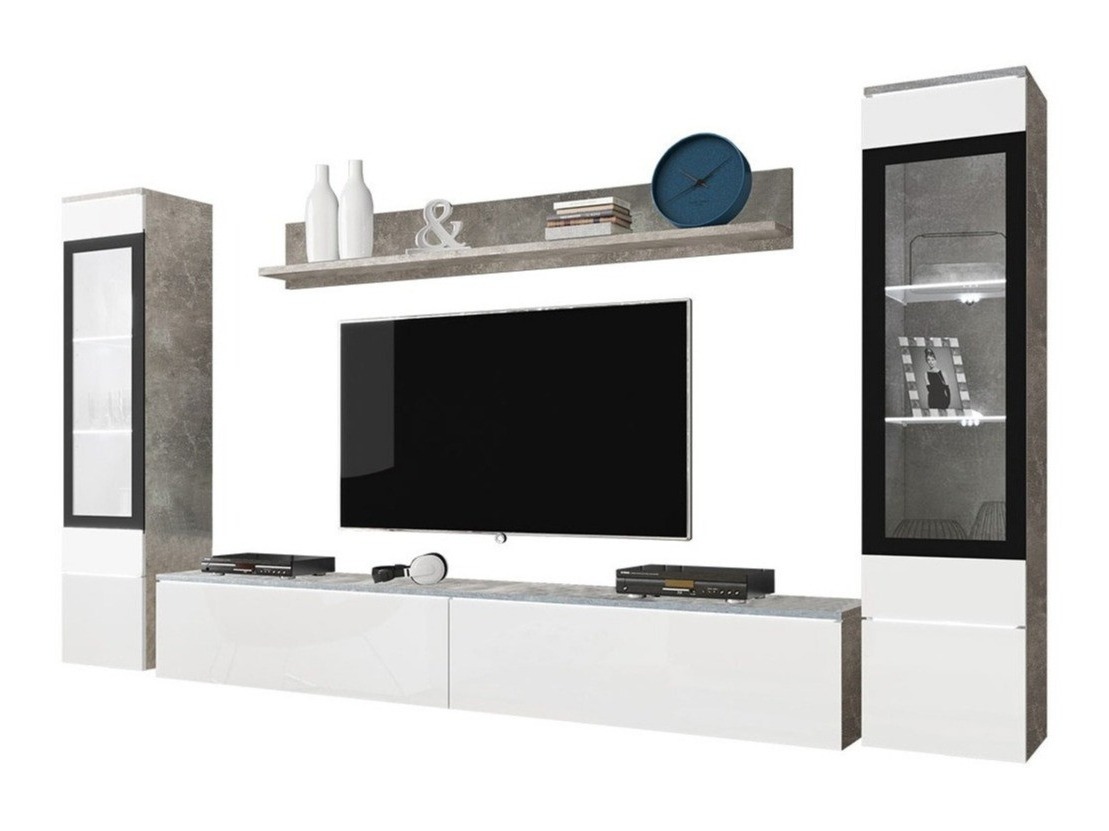 Conjunto de salón Mirfivo 101 (Hormigón + Blanco brillante)