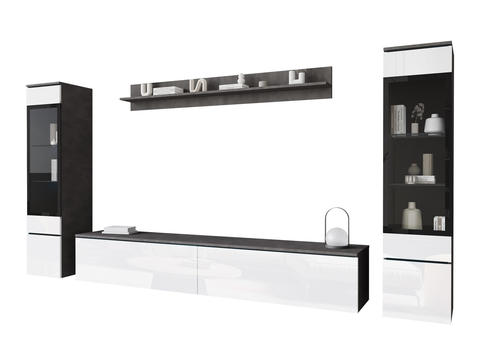 Conjunto de salón Mirfivo 101 (Madera gris + Blanco brillante)