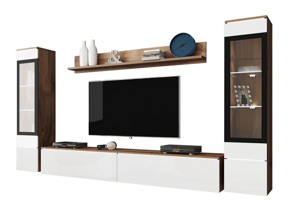 Conjunto de salón Mirfivo 101 (Roble wotan + Blanco brillante)