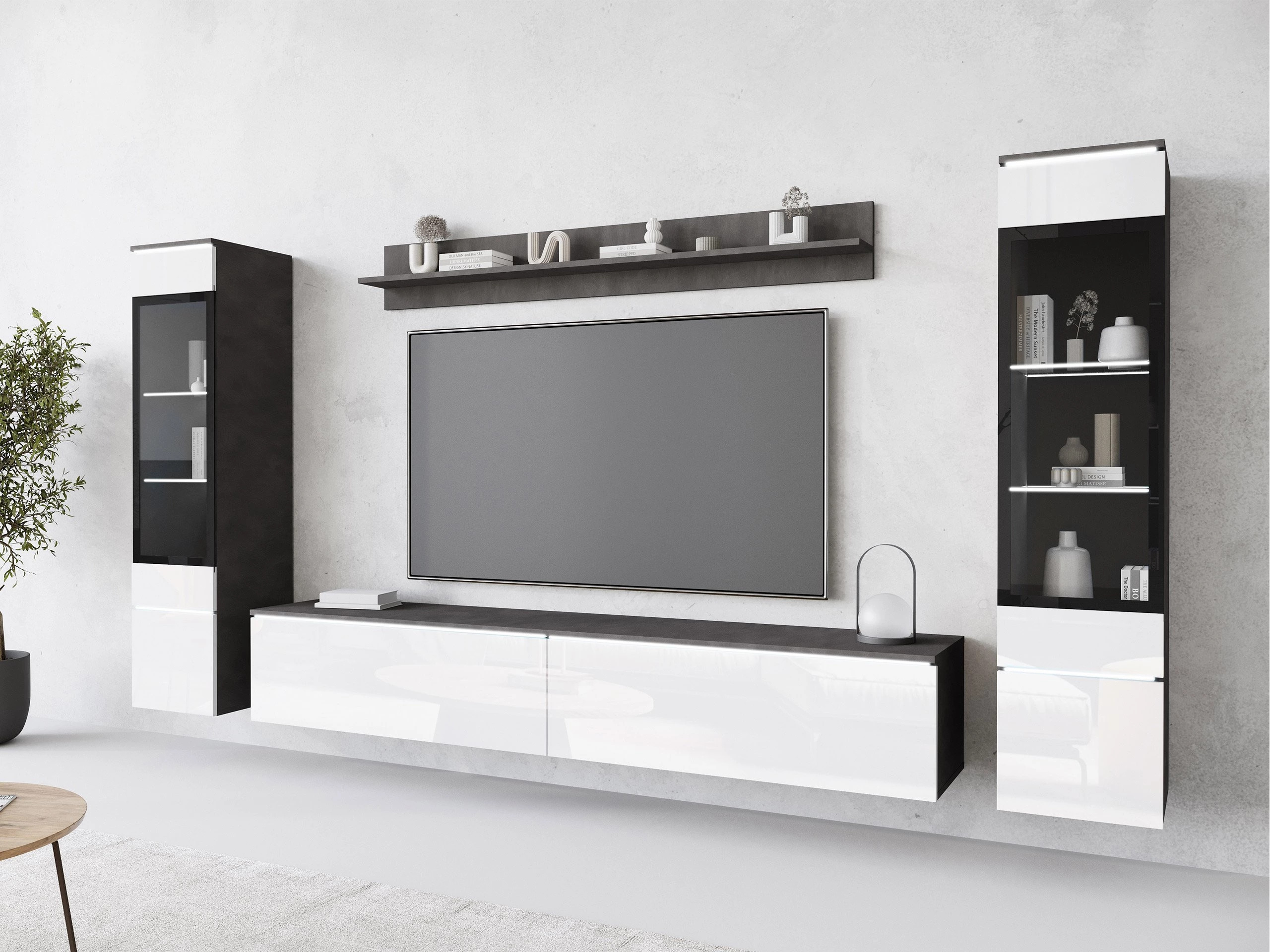 Conjunto de salón Sarasota 126 (Madera gris + Blanco brillante)