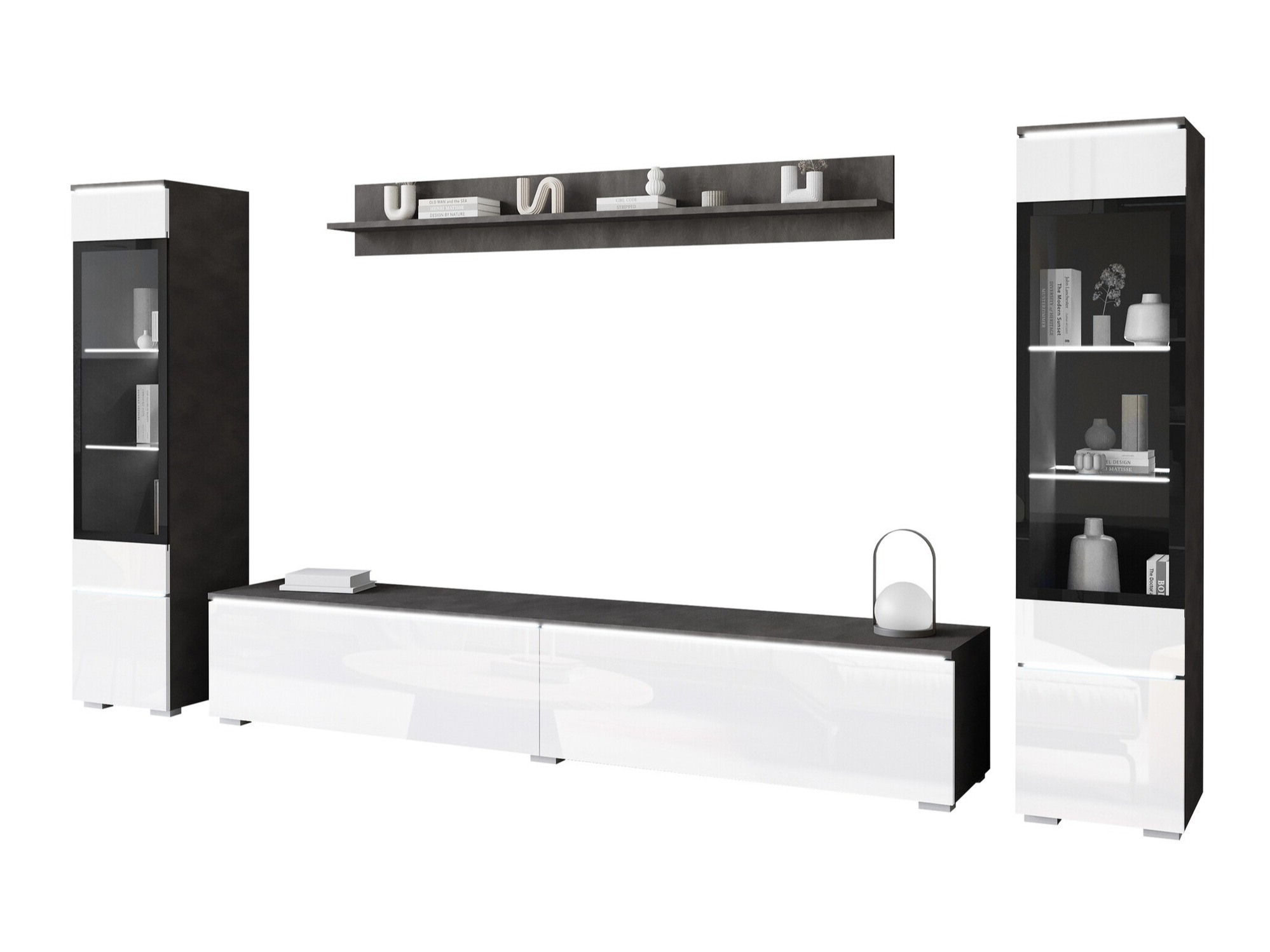 Conjunto de salón Sarasota 126 (Madera gris + Blanco brillante)