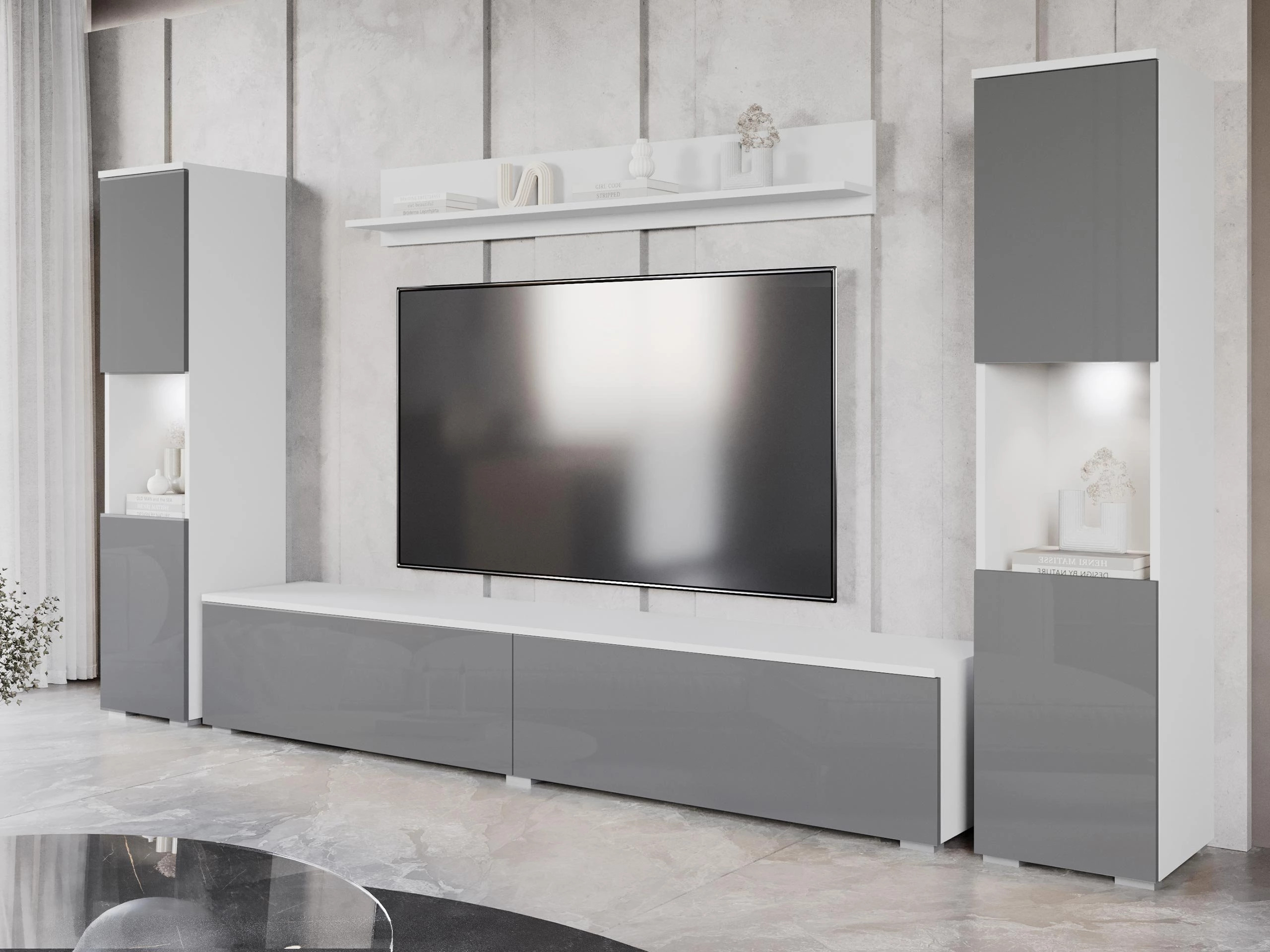 Conjunto de salón Sarasota 131 (Blanco + Gris brillante)