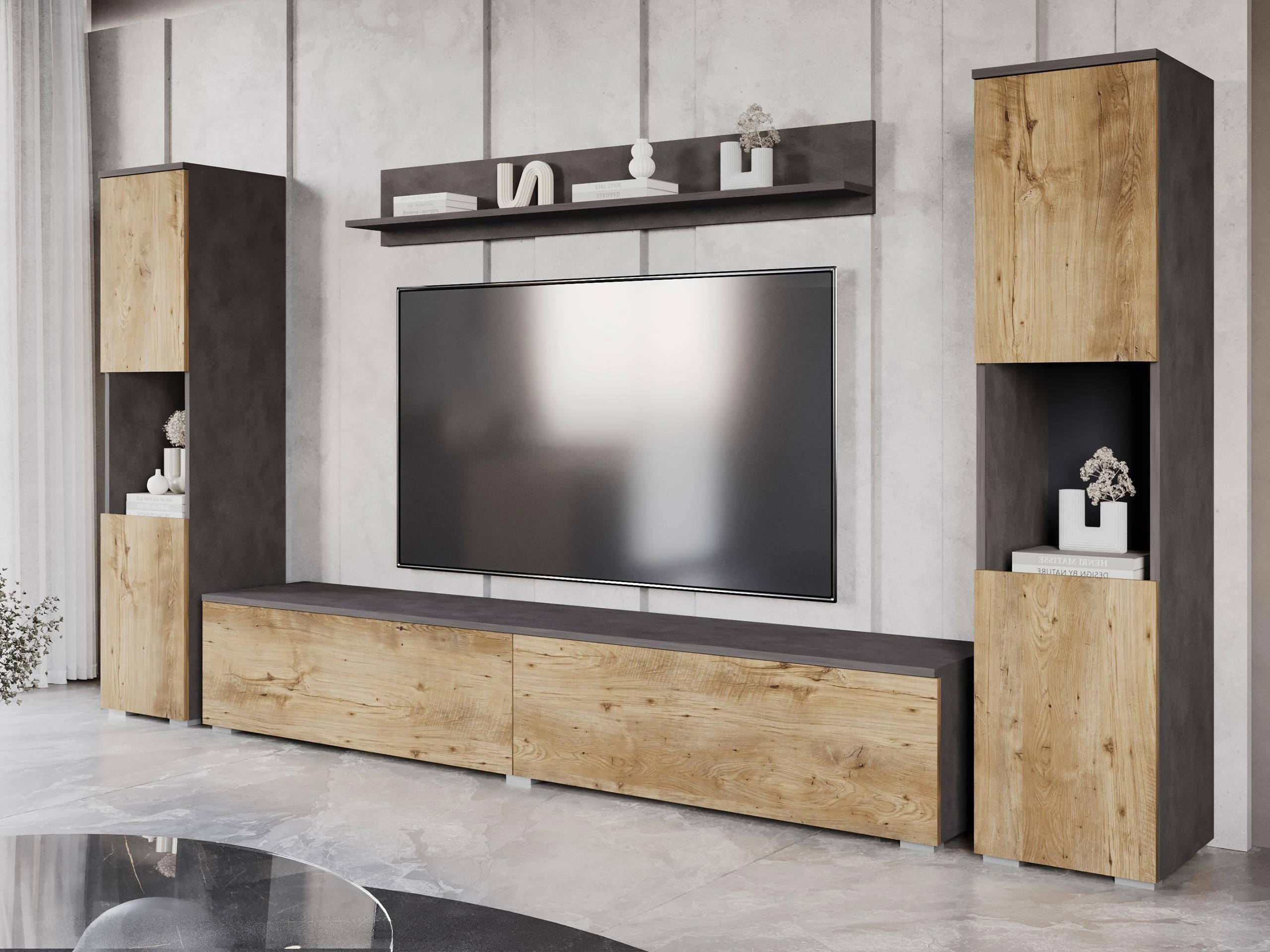 Conjunto de salón Sarasota 131 (Madera gris + Castaña)