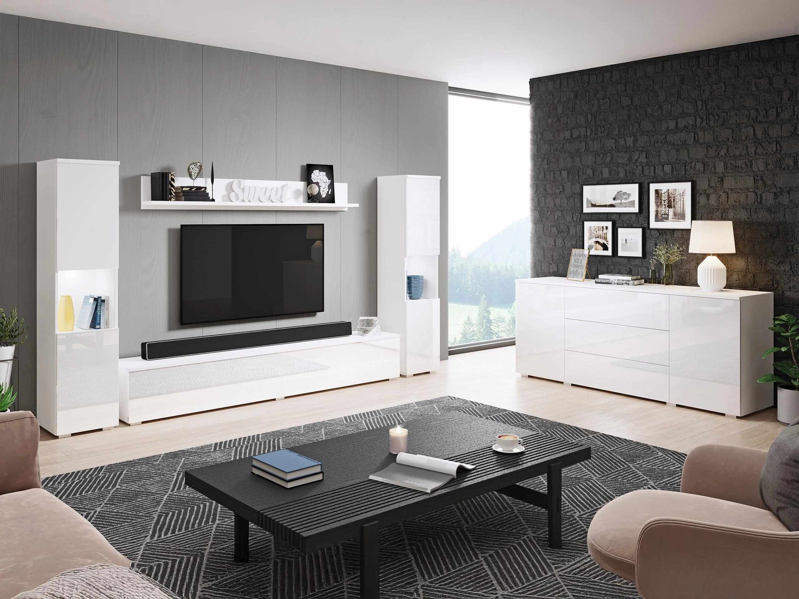 Conjunto de salón Sarasota 133 (Blanco + Blanco brillante)