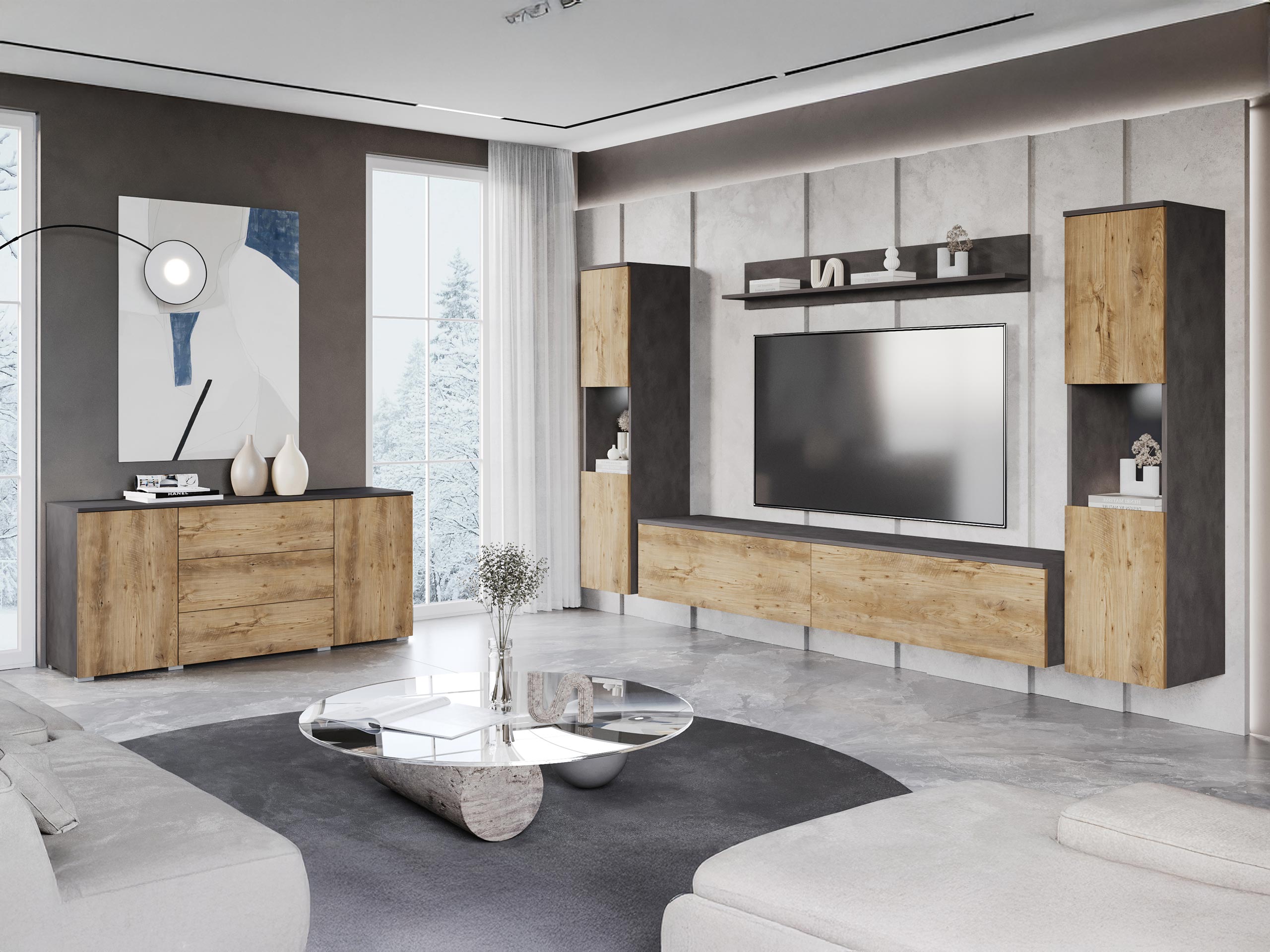 Conjunto de salón Sarasota 133 (Madera gris + Castaña)