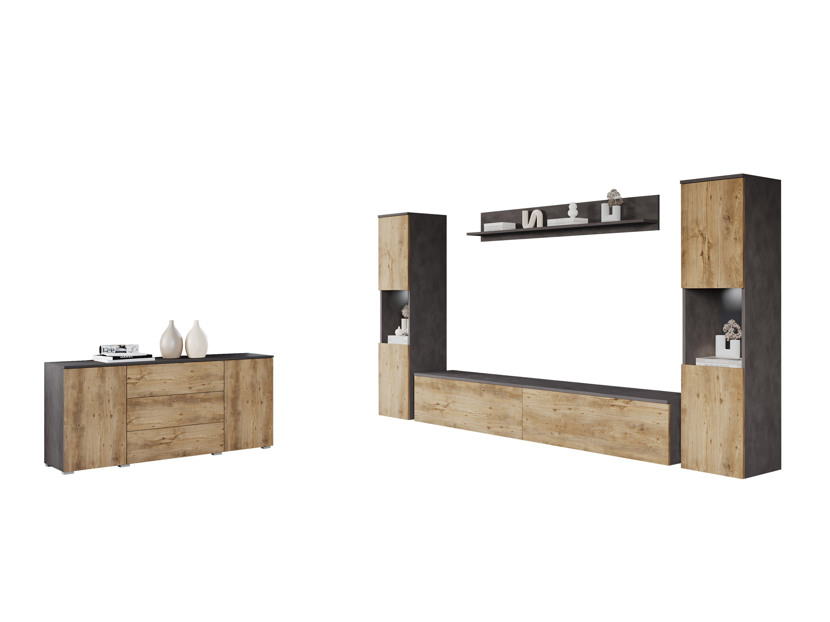 Conjunto de salón Sarasota 133 (Madera gris + Castaña)