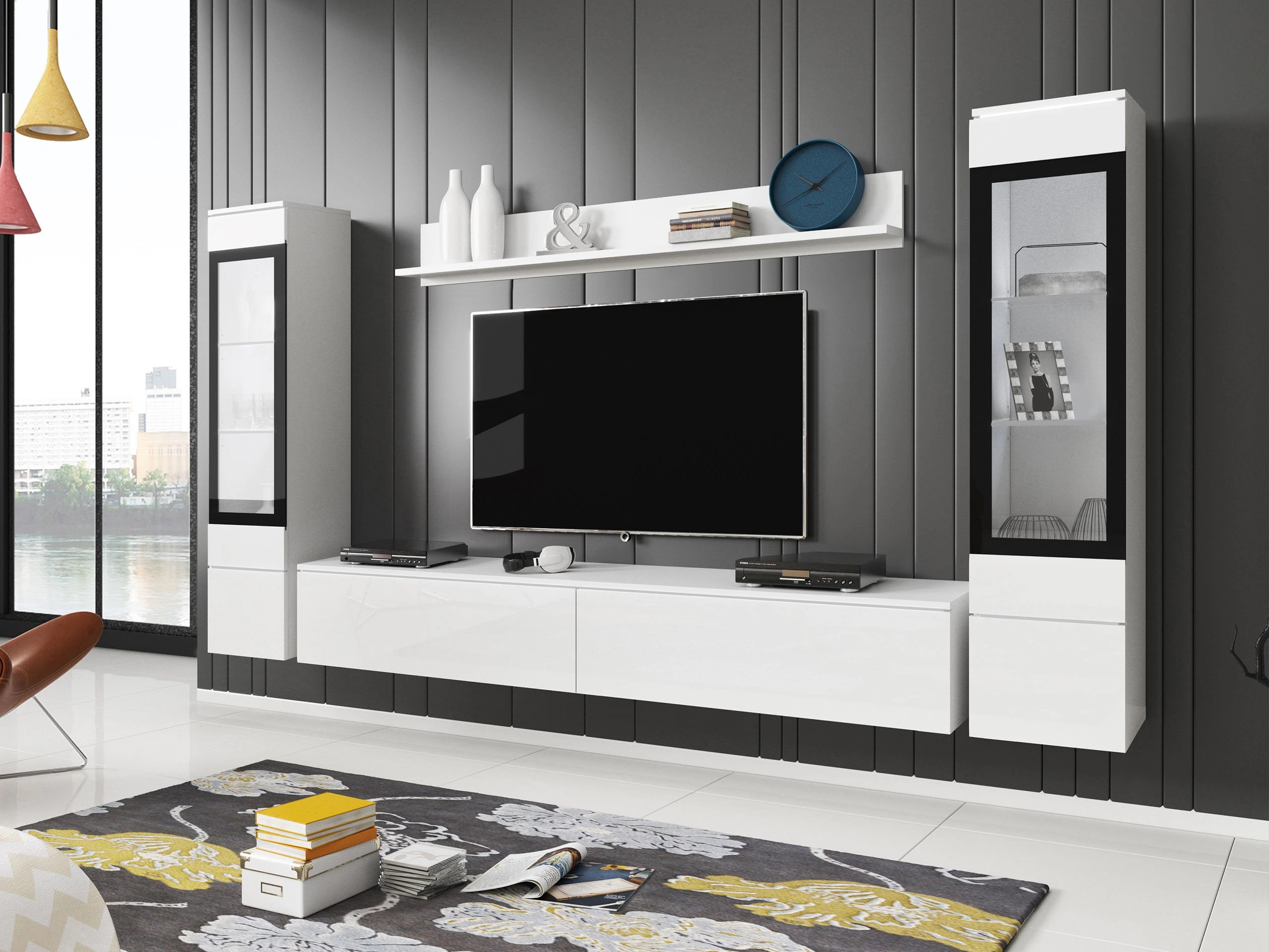 Conjunto de salón Mirfivo 101 (Blanco + Blanco brillante)