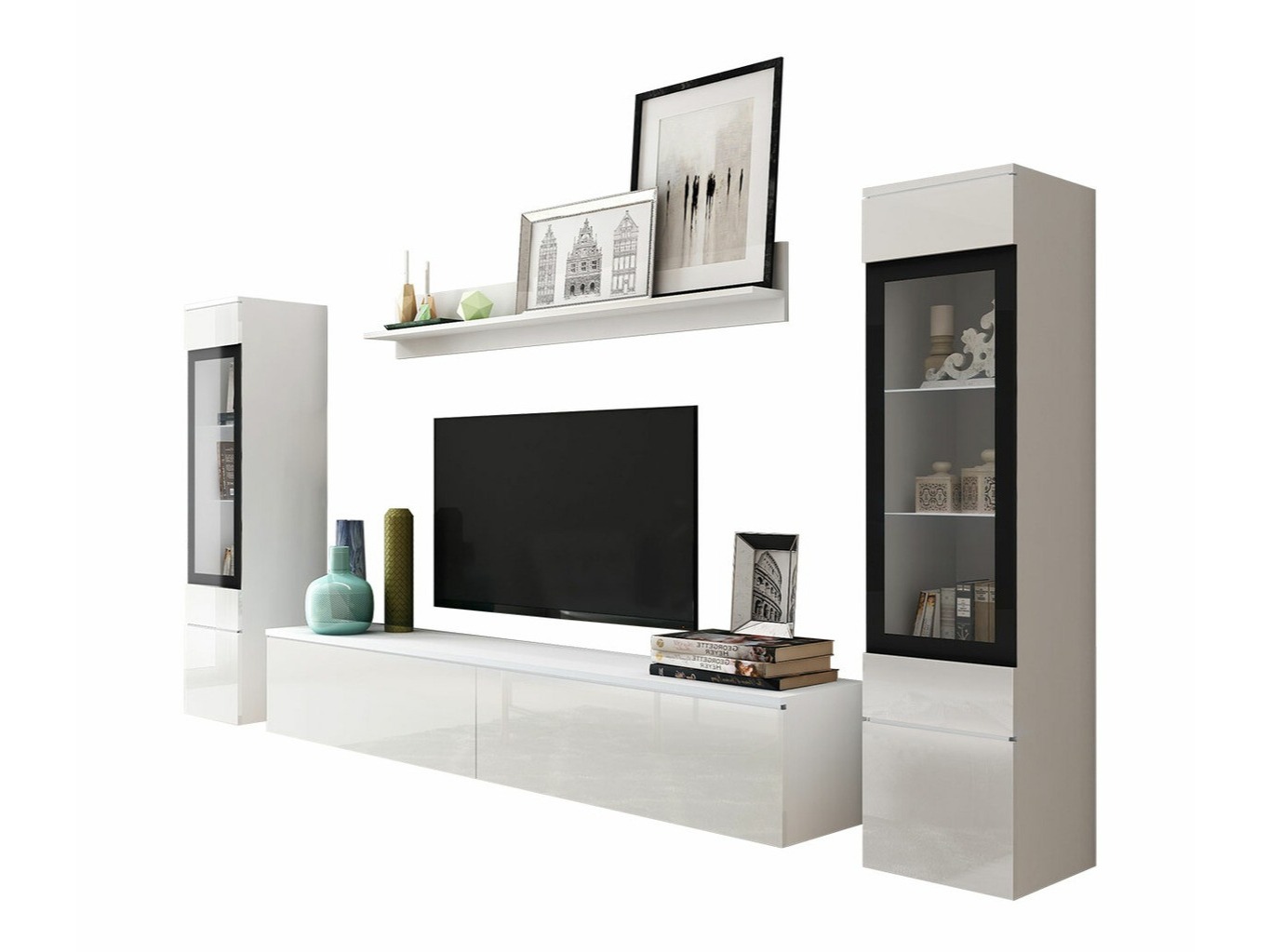 Conjunto de salón Mirfivo 101 (Blanco + Blanco brillante)
