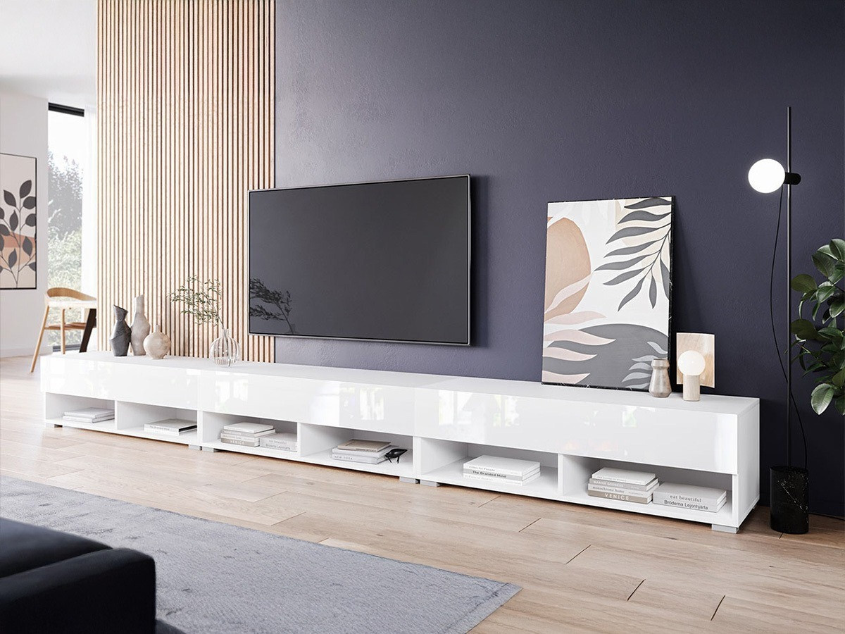 Mueble TV Sarasota 144 (Blanco + Blanco brillante)
